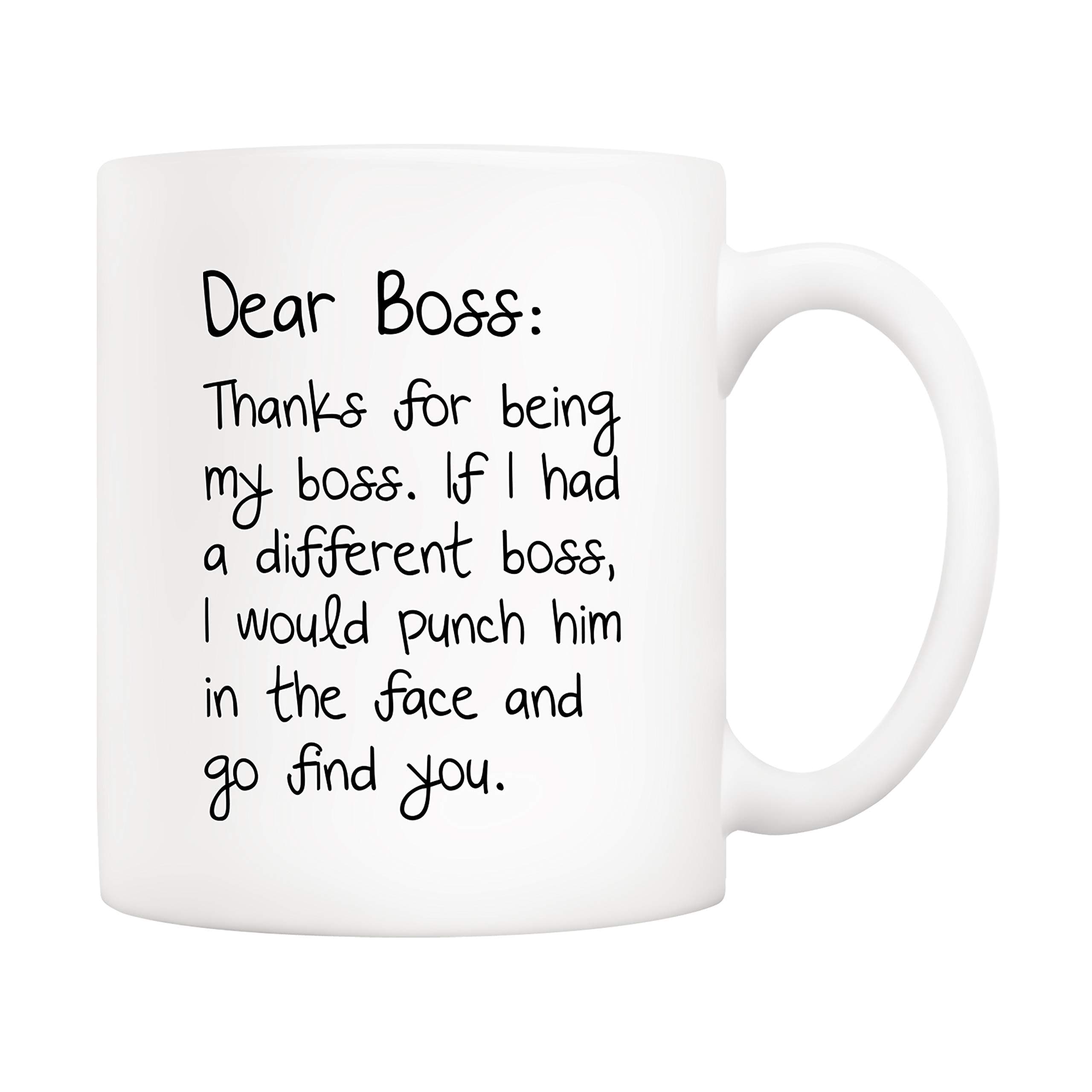 5Aup Bosses Day Funny Boss Office Coffee Mug Christmas Gifts from Co-worker Colleague, Dear Boss, Thanks for. Go Find You Cups 11 Oz, Birthday Present Idea for Male or Female Bosses Coworkers