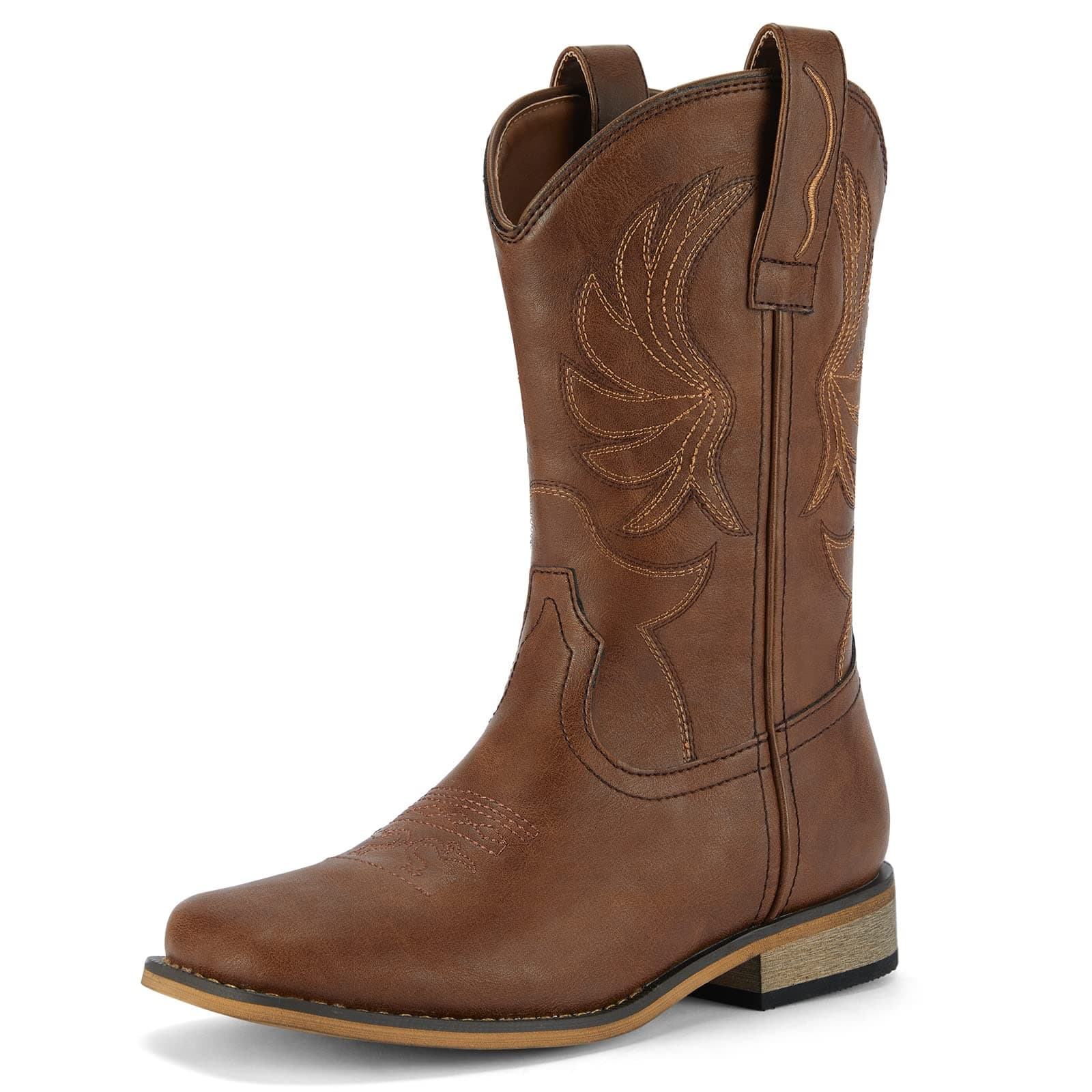 Rollda Kids Cowboy Boots for Boys Girls Western Square Toe Cowgirl Boots with Walking Heel (Toddler/Little Kid/Big Kid), Dark Brown, 10 Toddler