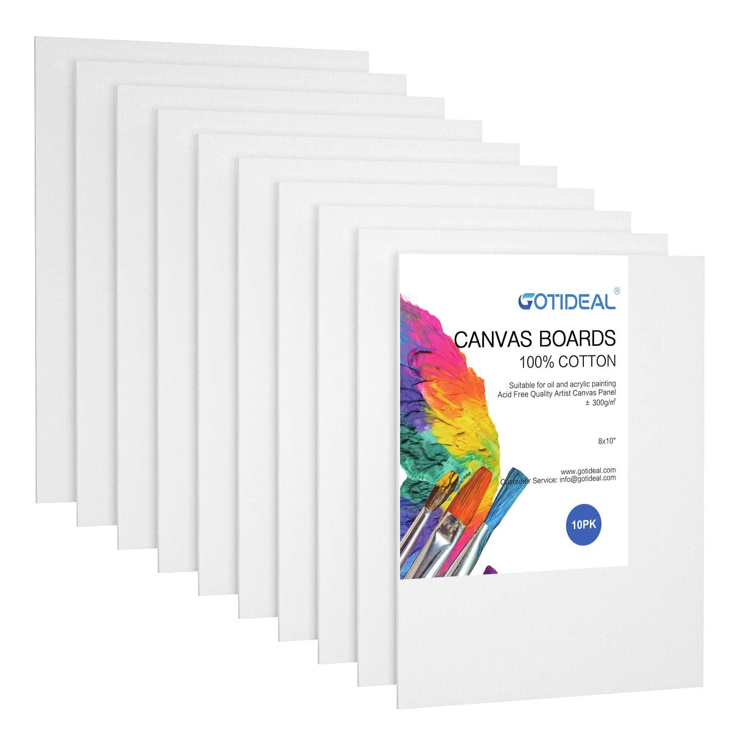 GOTIDEAL Canvas Panels 8x10" inch Set of 10,Professional Primed White Blank- 100% Cotton Artist Canvas Boards for Painting, Acrylic Paint, Oil Paint Dry & Wet Art Media