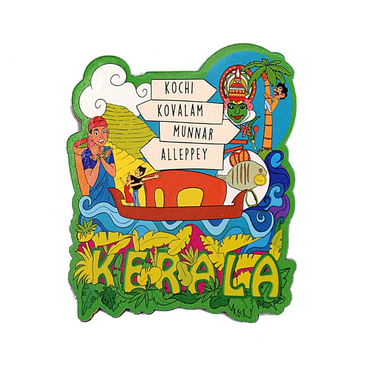 VVWV® Kerala India Souvenir Wooden Fridge Magnets Refrigerator Home Kitchen Décor MDF Fridge Magnet L X H 3 X 3 Inch