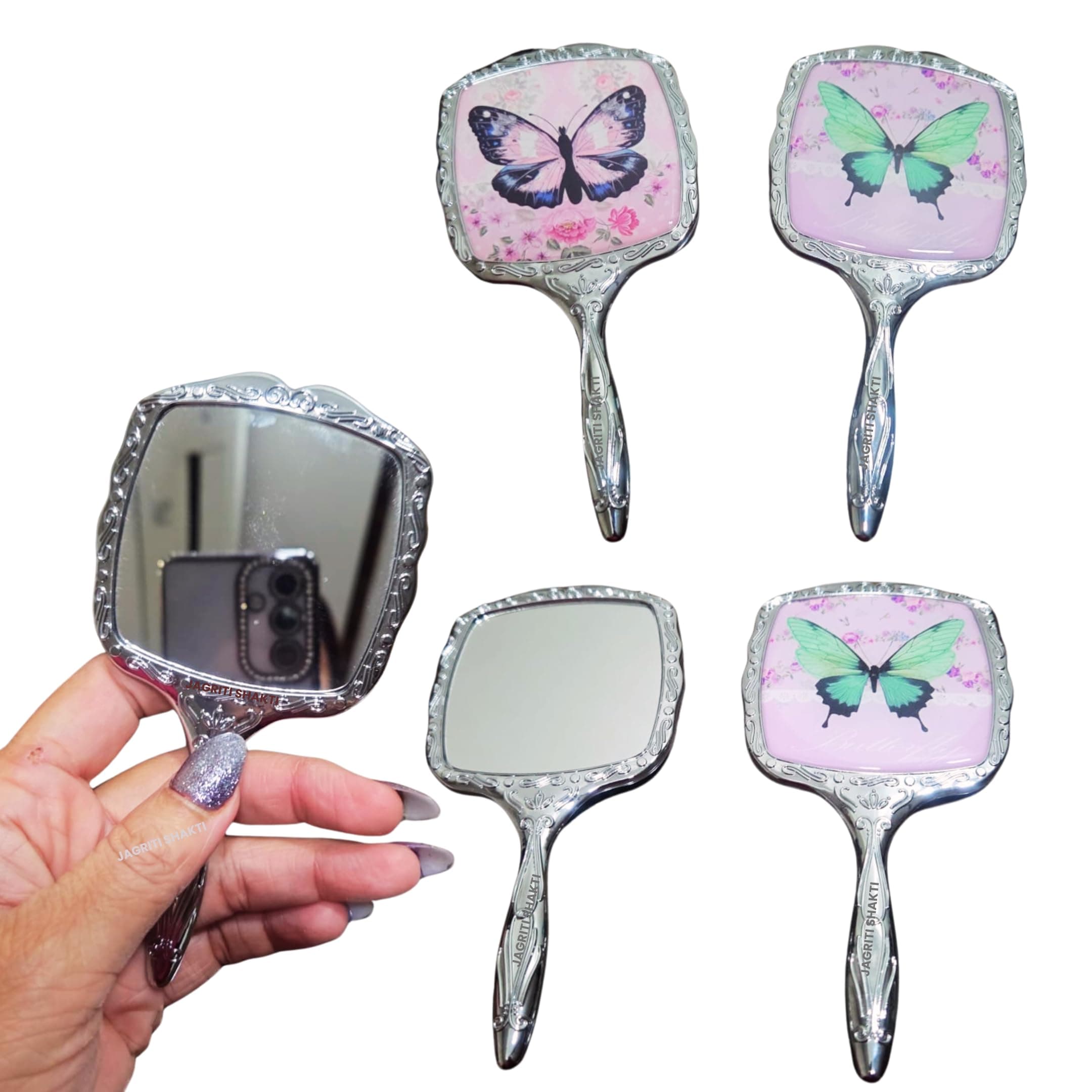 JAGRITI SHAKTI Small Mirror for Women, Decorative Crafted Multicolor Decorative Pocket Mirror with Handle, Compact Makeup Mirror for Women