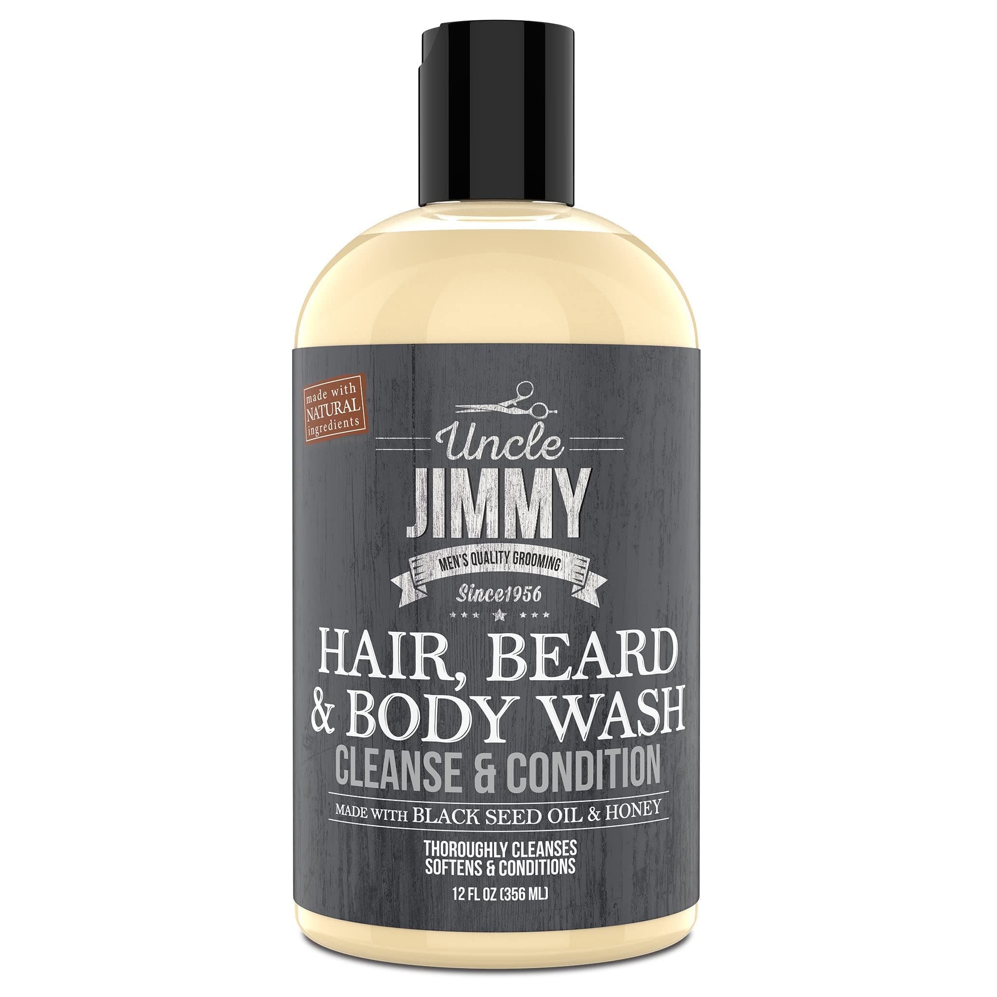 Uncle Jimmy Hair, Beard & Body Men's Wash | Sulfate Free, Paraben Free, with Naturally Derived Clean Ingredients Leaving Skin Soft and Hydrating 12 Fl Oz