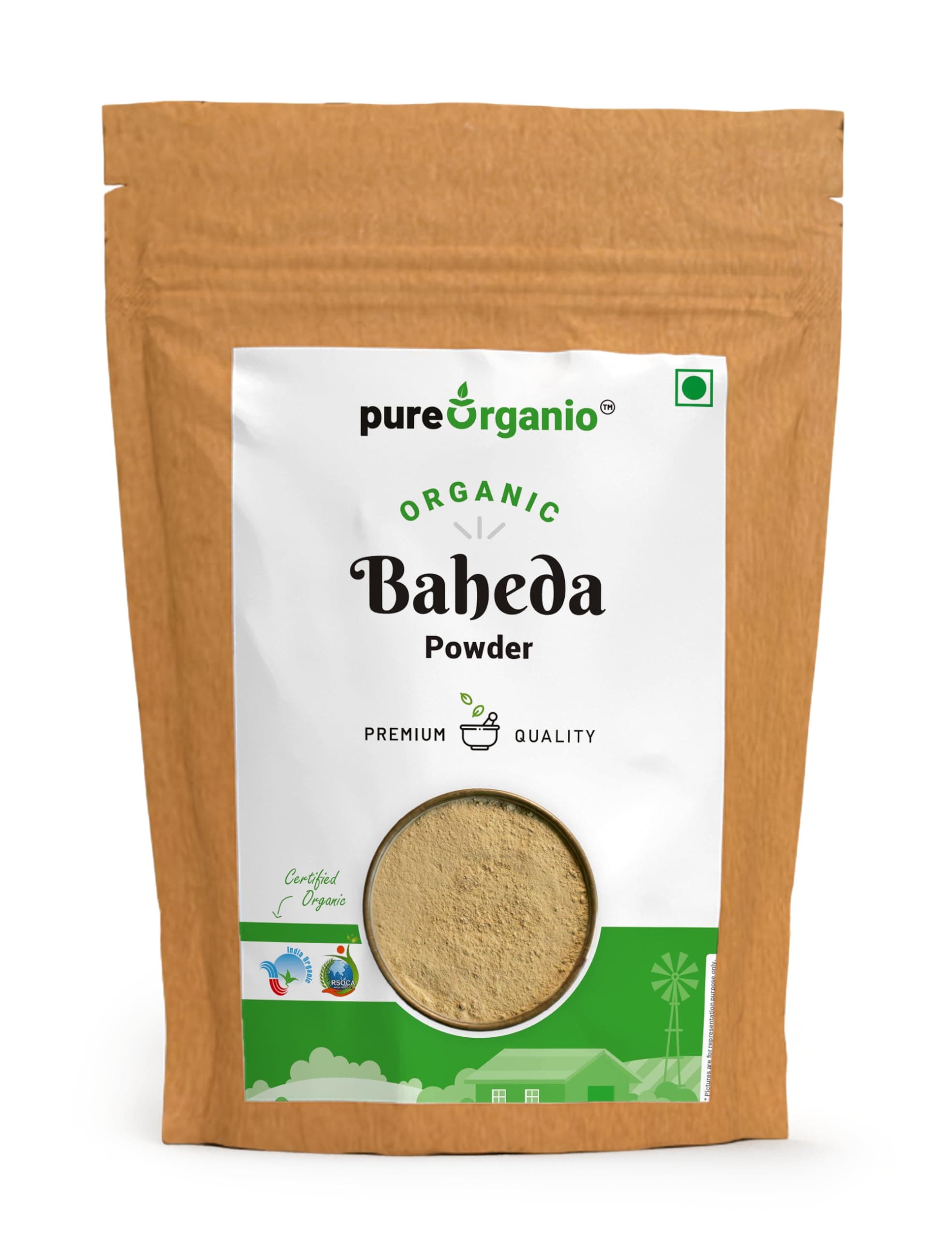 Pure Organio Organic Baheda Powder | Terminalia Bellirica | NPOP Certified | 100% Natural Ayurvedic Herb | Finely Ground Churna for Wellness 100 Gm