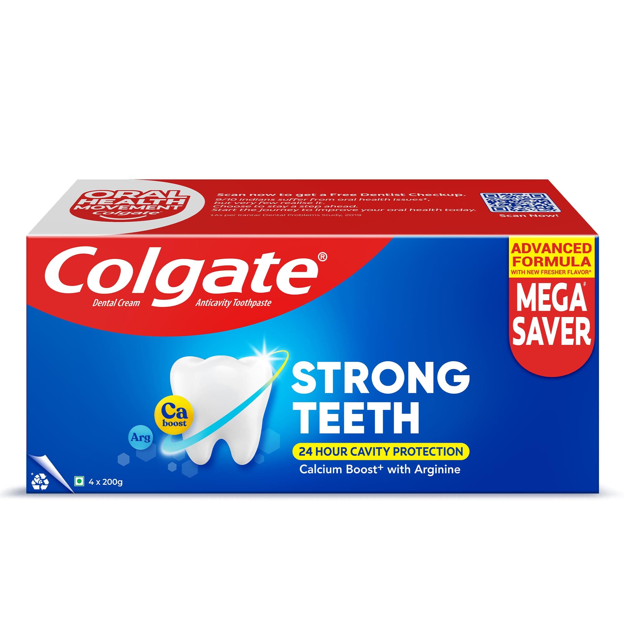 Colgate Strong Teeth Toothpaste 800g Calcium-boost Tooth Paste for 2X Stronger Teeth, Protects Enamel, Whitens Teeth, Fresh Breath & Prevents Cavities (Combo Multipack)