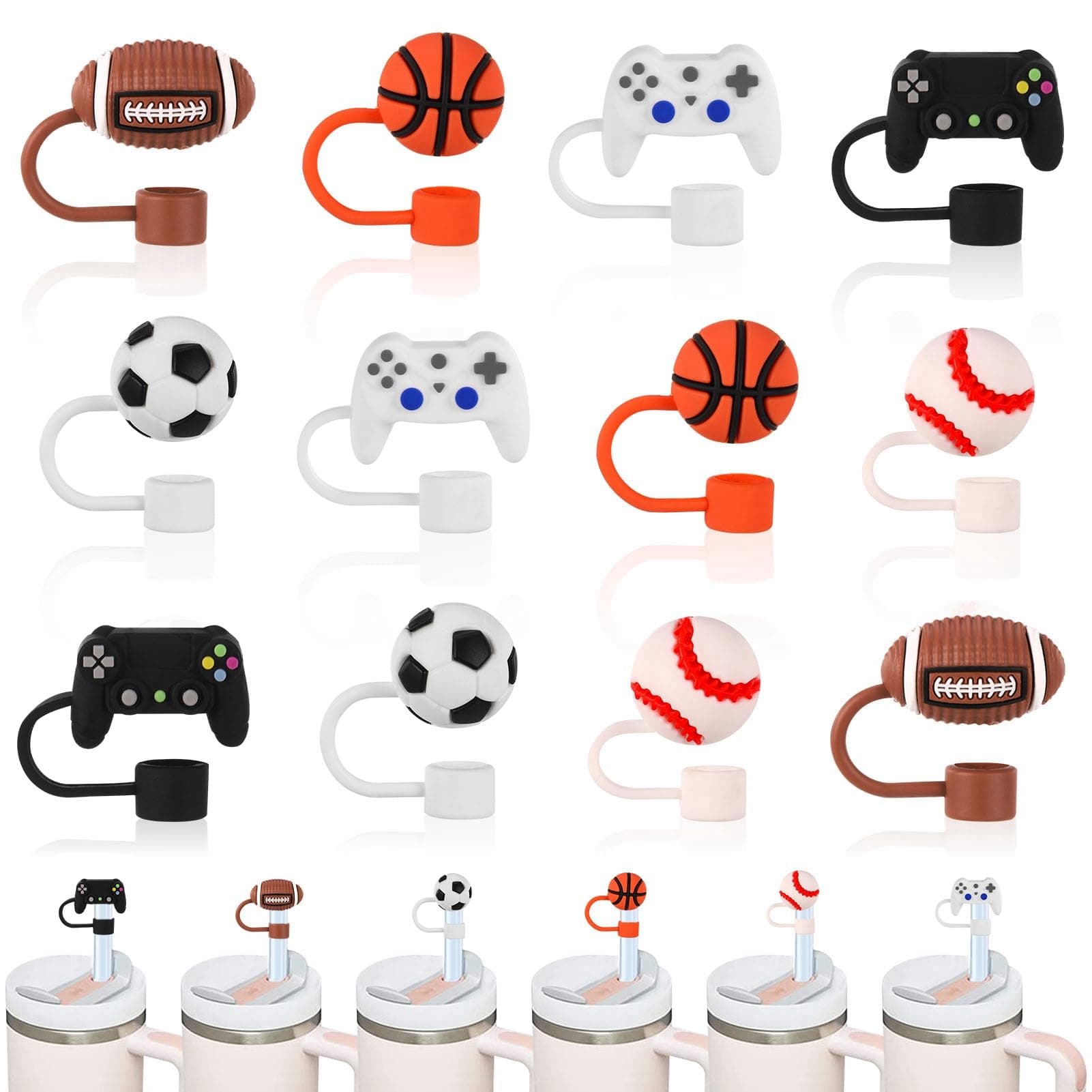 XLSXEXCL 12 Pcs Baseball Cute Straw Cover Caps Compatible with Stanley