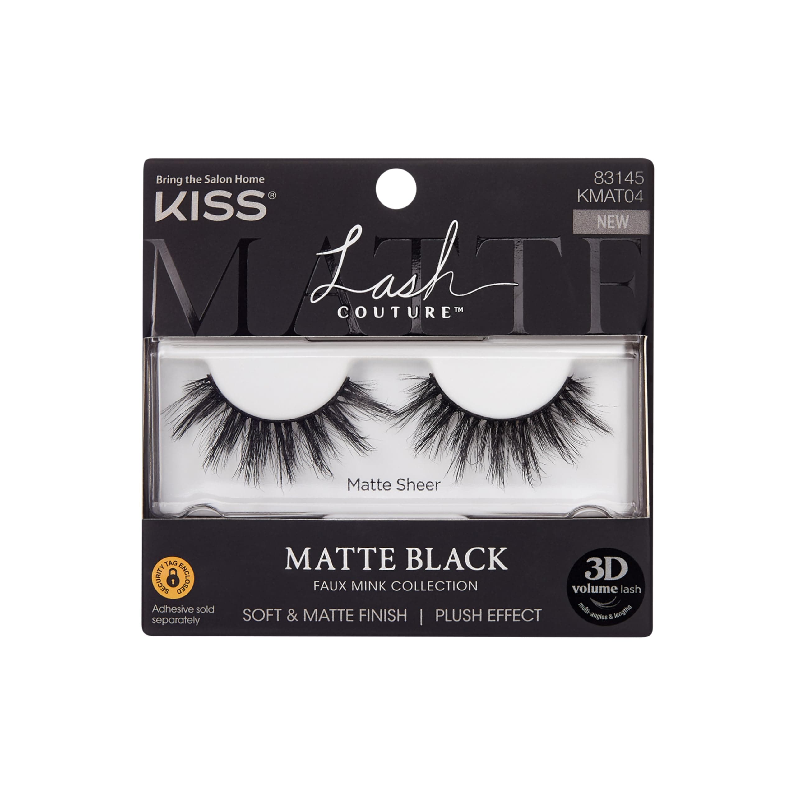 KISS Lash Couture Matte Black Faux Mink Collection, False Eyelashes 1-Pack, Soft Real Mink Texture & Matte Finish, High Impact Color, 3D Volume, Knot-Free Lash Band, Reusable, Matte Sheer, 1 Pair