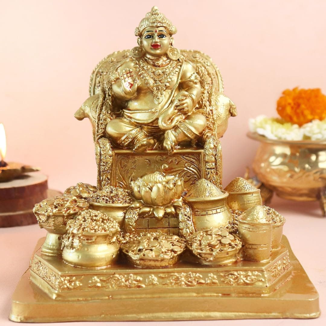 The Spiritual Living Resin Kuber Ji Ki Murti | 8 Inch | Kubera Idol | Golden | Kuber Statue for Wealth and Harmony | Home & Office | Vastu | House Warming Gifts |