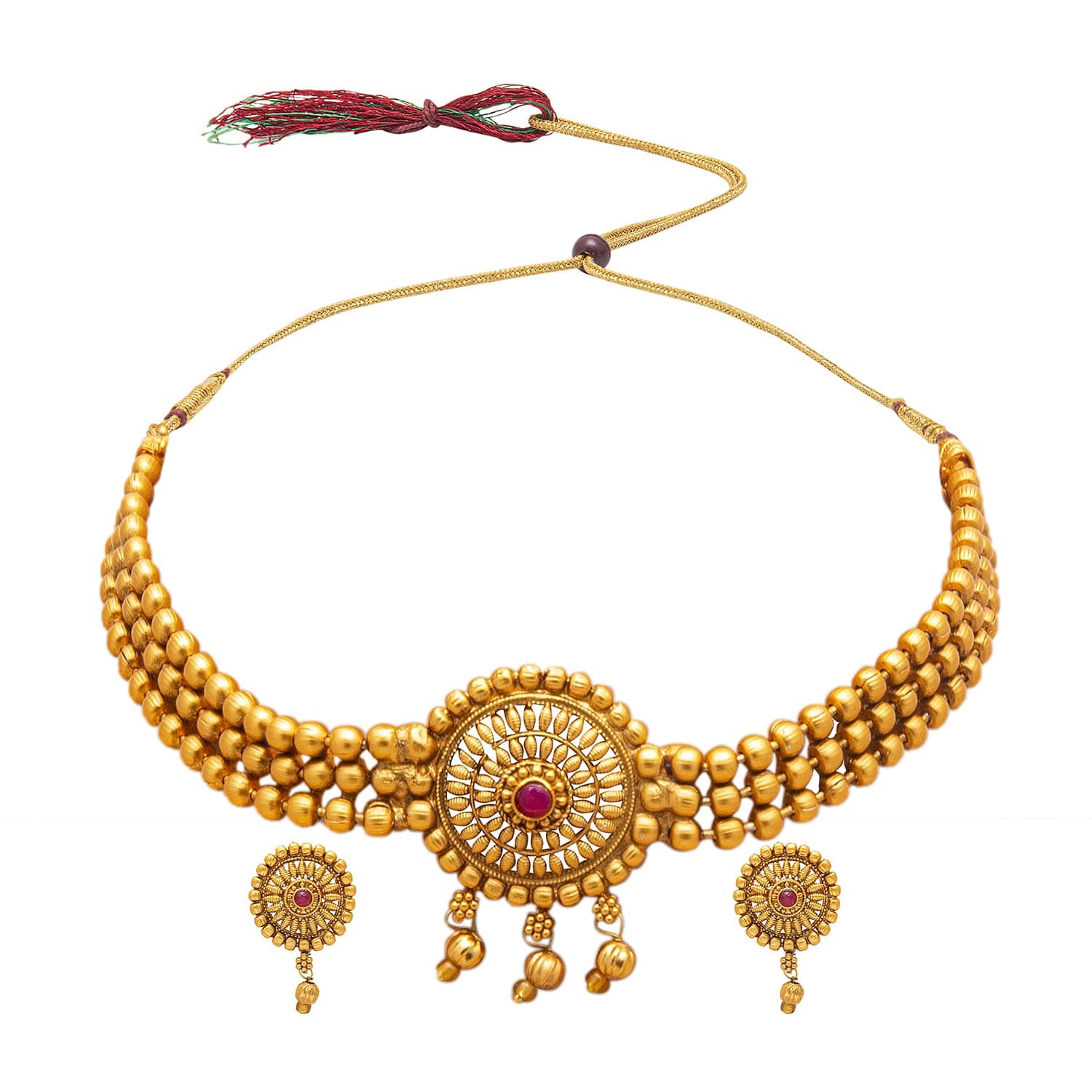 Shining Jewel - By Shivansh Antique Gold Plated Stylish Traditional Ethnic Thushi Choker Necklace Jewellery Set for Women