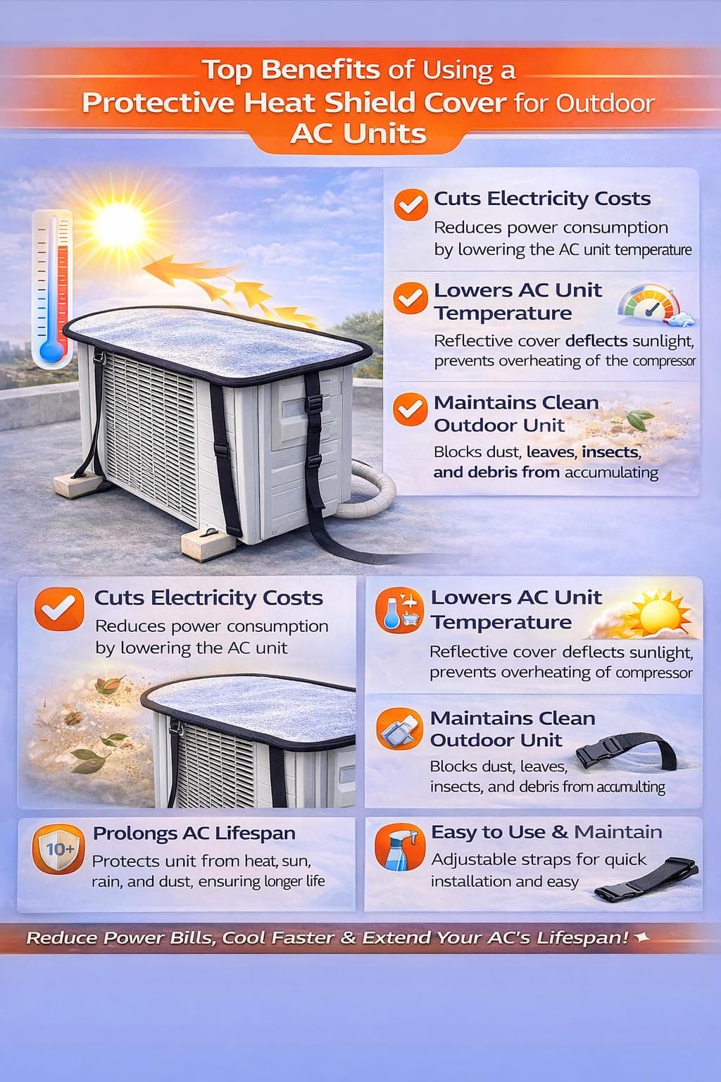 AC Outdoor Unit Protector from Heat & Rain | Sunproof Split AC Cover | XLPE Foam with Aluminium Foil Material | 4-Layer Thermal Protection