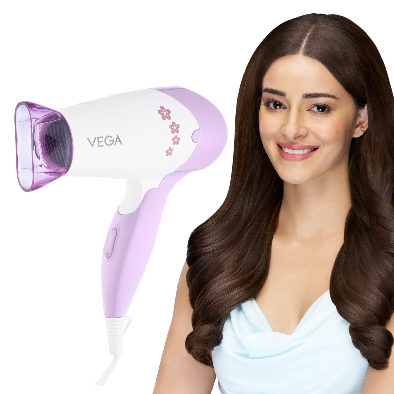 VEGA Insta Glam Foldable 1000-1200Watts Hair Dryer for Men & Women, 2 Heat & 1 Speed Settings (Low & High), Perfect Blow Dry & Style, Compact Hair Dryer for Travel & Home Use (VHDH-20) Made In India
