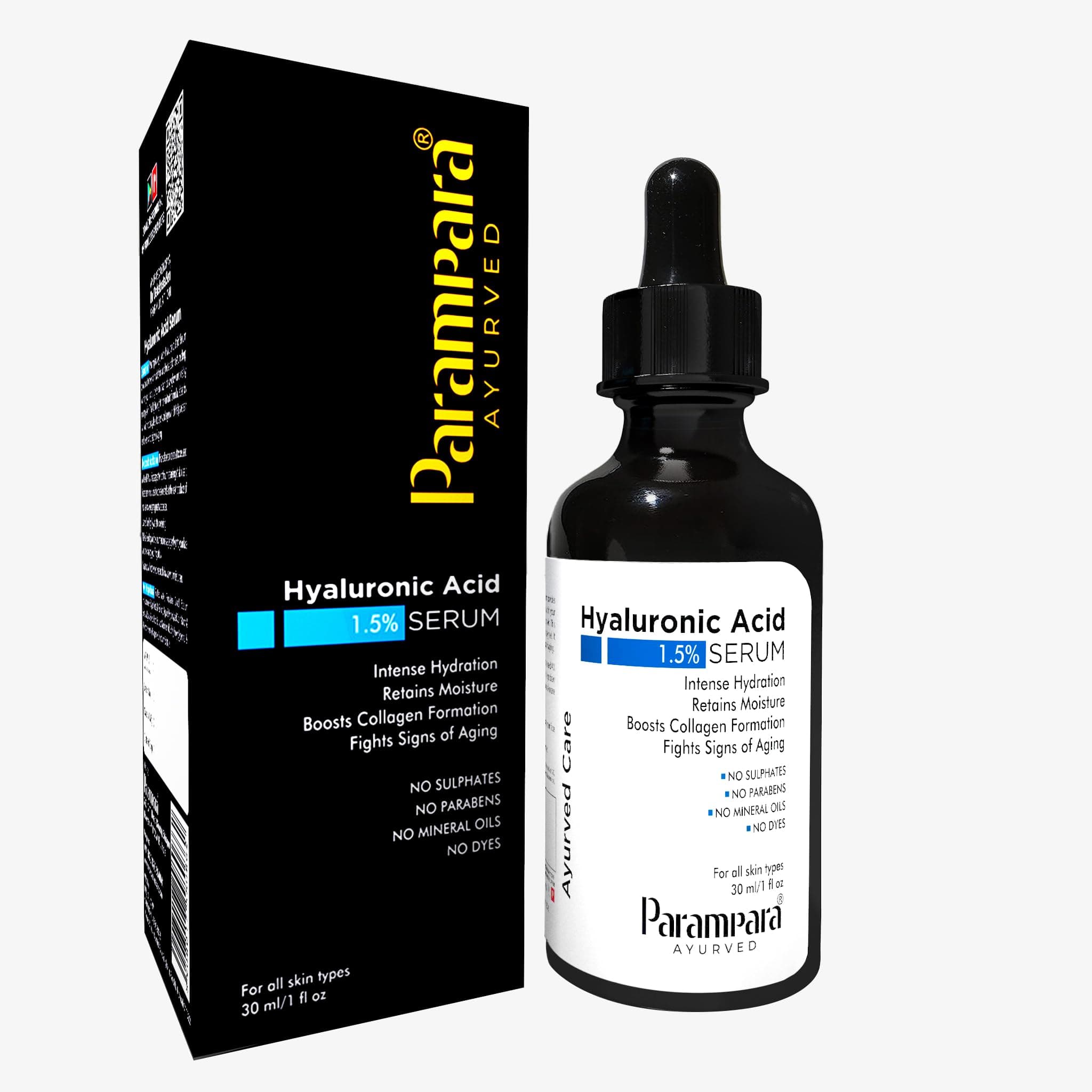 Parampara Ayurved Hyaluronic Acid Serum 1.5% | Deep Skin Hydration Face Serum | Lightweight Non Sticky Glowing Dewy Skin | Anti Ageing & Collagen Boosting | 30ml