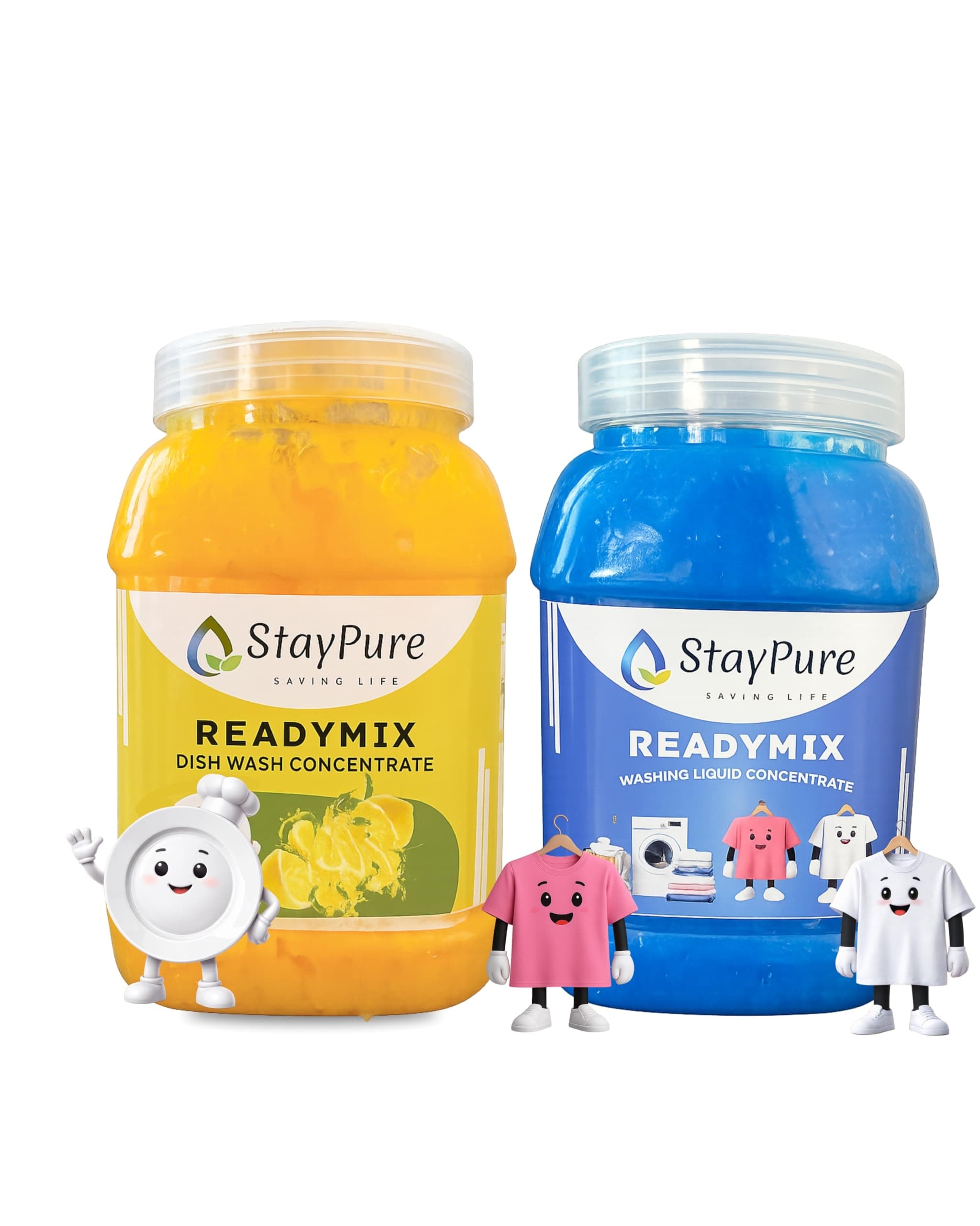 StayPure Readymix Home Cleaning Combo – Laundry Liquid Detergent Concentrate + Dish Wash Concentrate | Makes 5L Each | Powerful Grease & Stain Removal