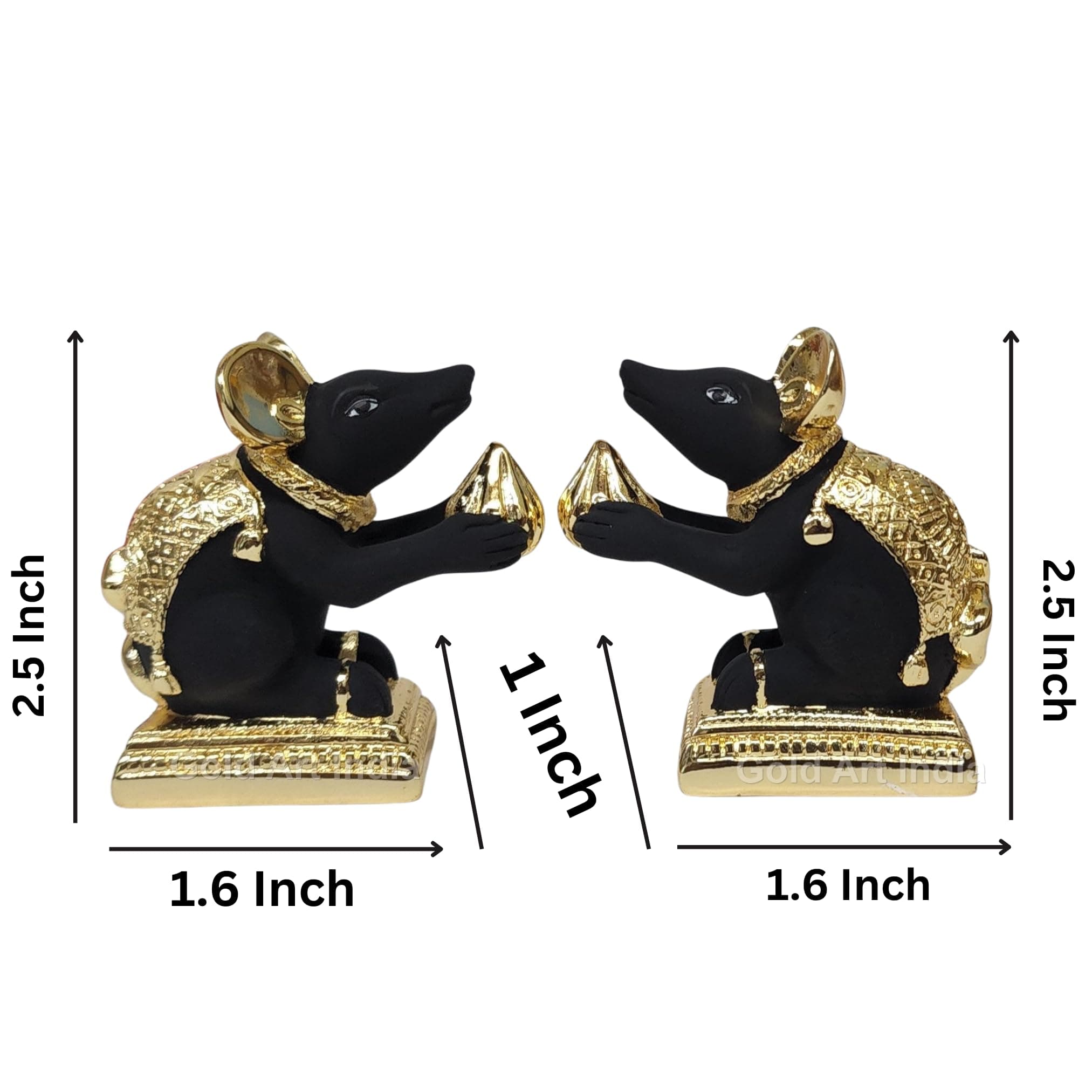 Gold Art India Gold-Plated Mushak (Mooshak) Mouse with Modak Mouse Idol Vehicle (Vahana) of Lord Ganesha