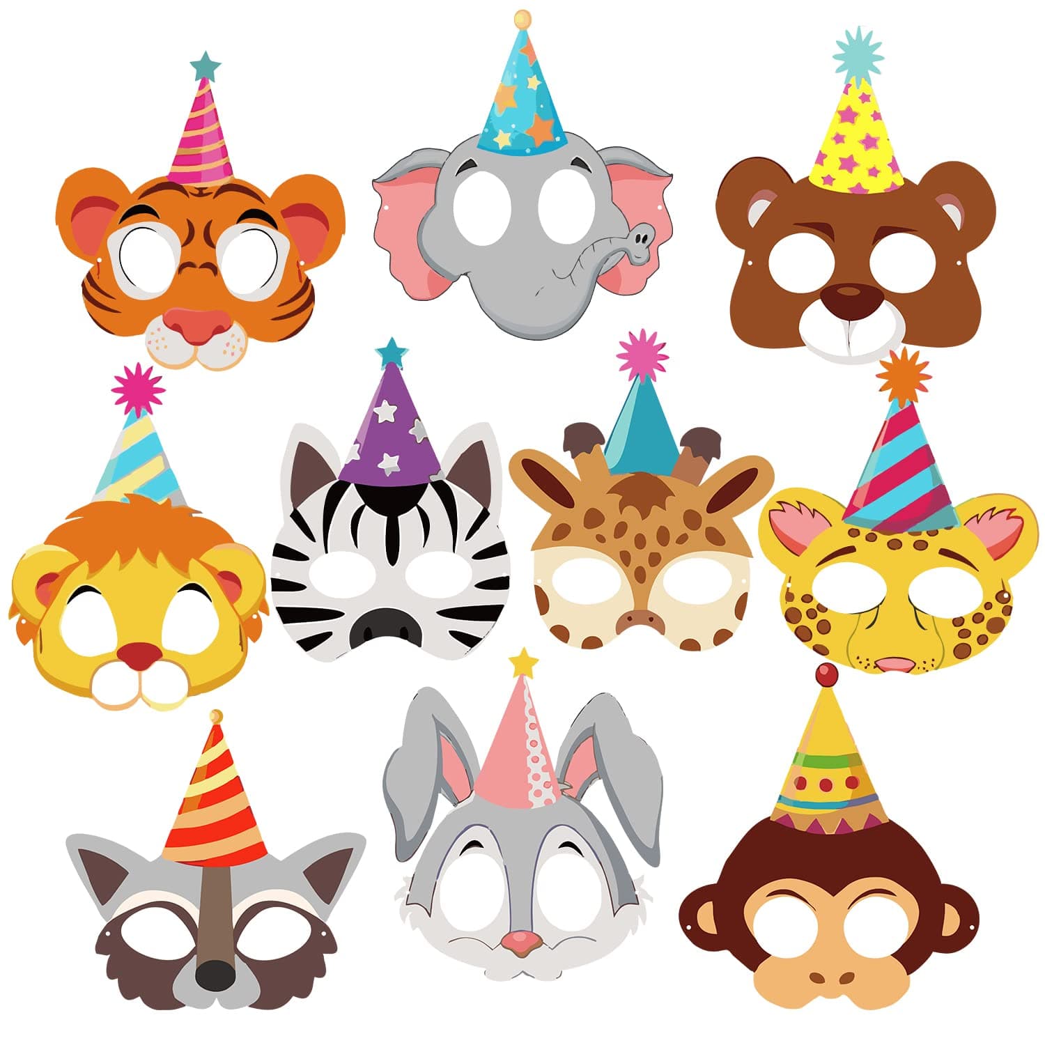 ZYOZIQUE 10 Piece Animal Mask Jungel Safari Theme Mask 1st Birthday Decoration Birthday Masks