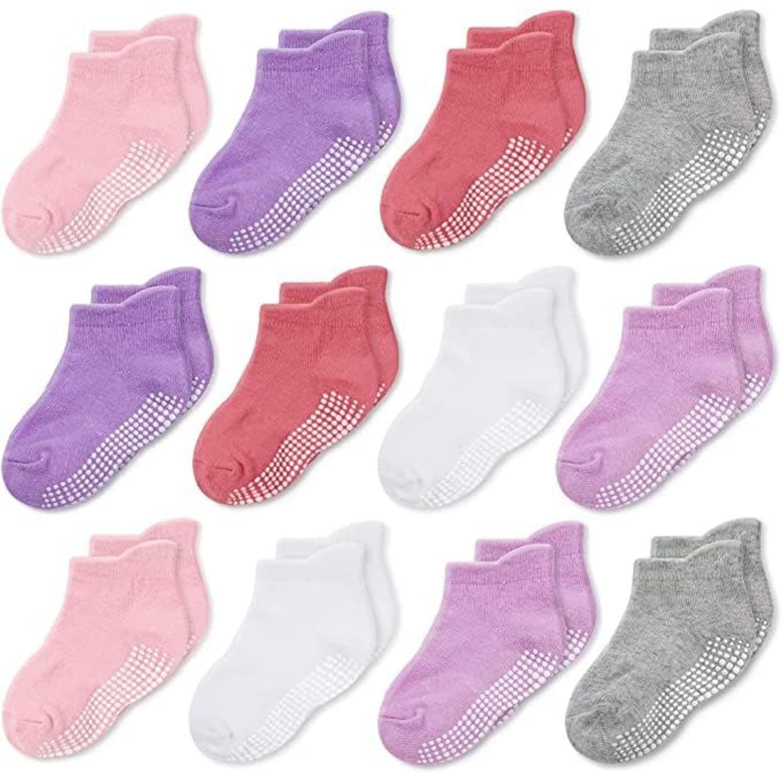CozyWay Non Slip Toddler Socks Grips Baby Girls Boys 6&12 Pack Anti Skid Ankle Socks Infant Kids