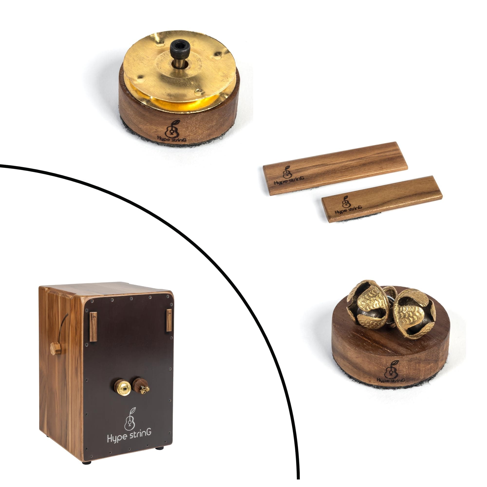 Hype String Cajon Attachments Set of 3 –Teak Wood Percussion Accessories (Jingle, Ghungroo, Claps)