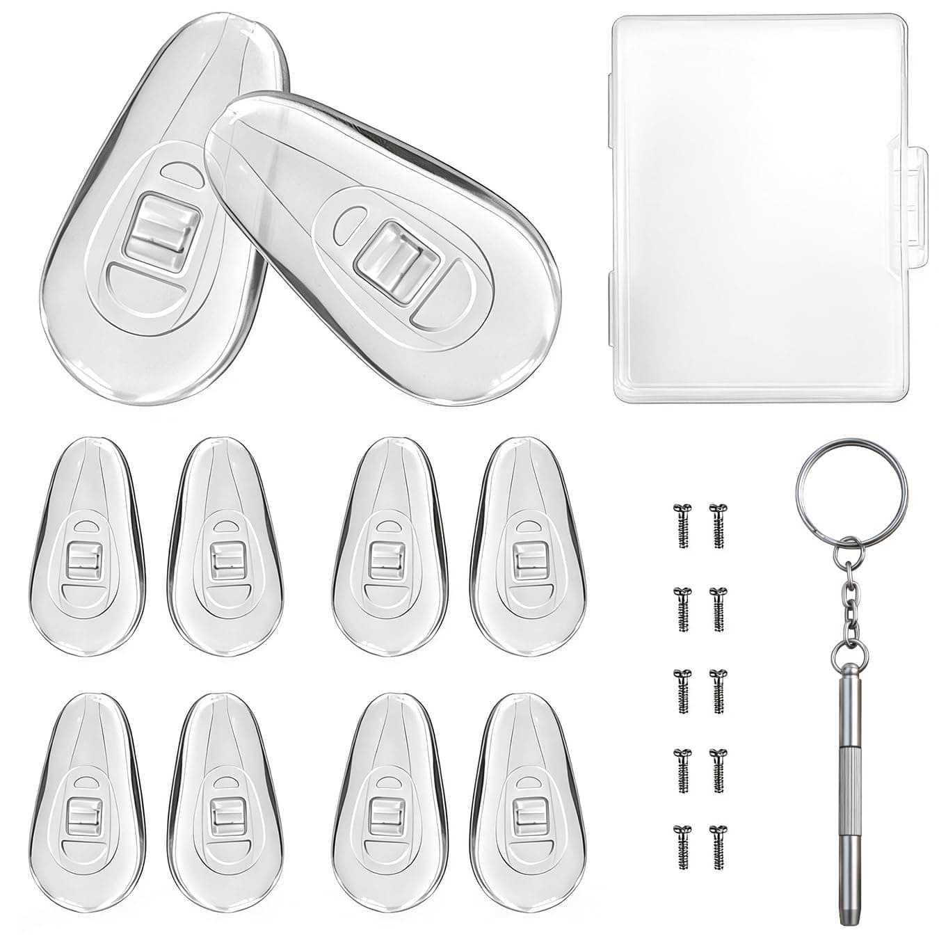 PTSLKHN Soft Silicone Eyeglass Nose Pads, 5 Pairs of 15mm Screw-in Glasses Nose Pad Set (with Micro Screwdriver and Screws)