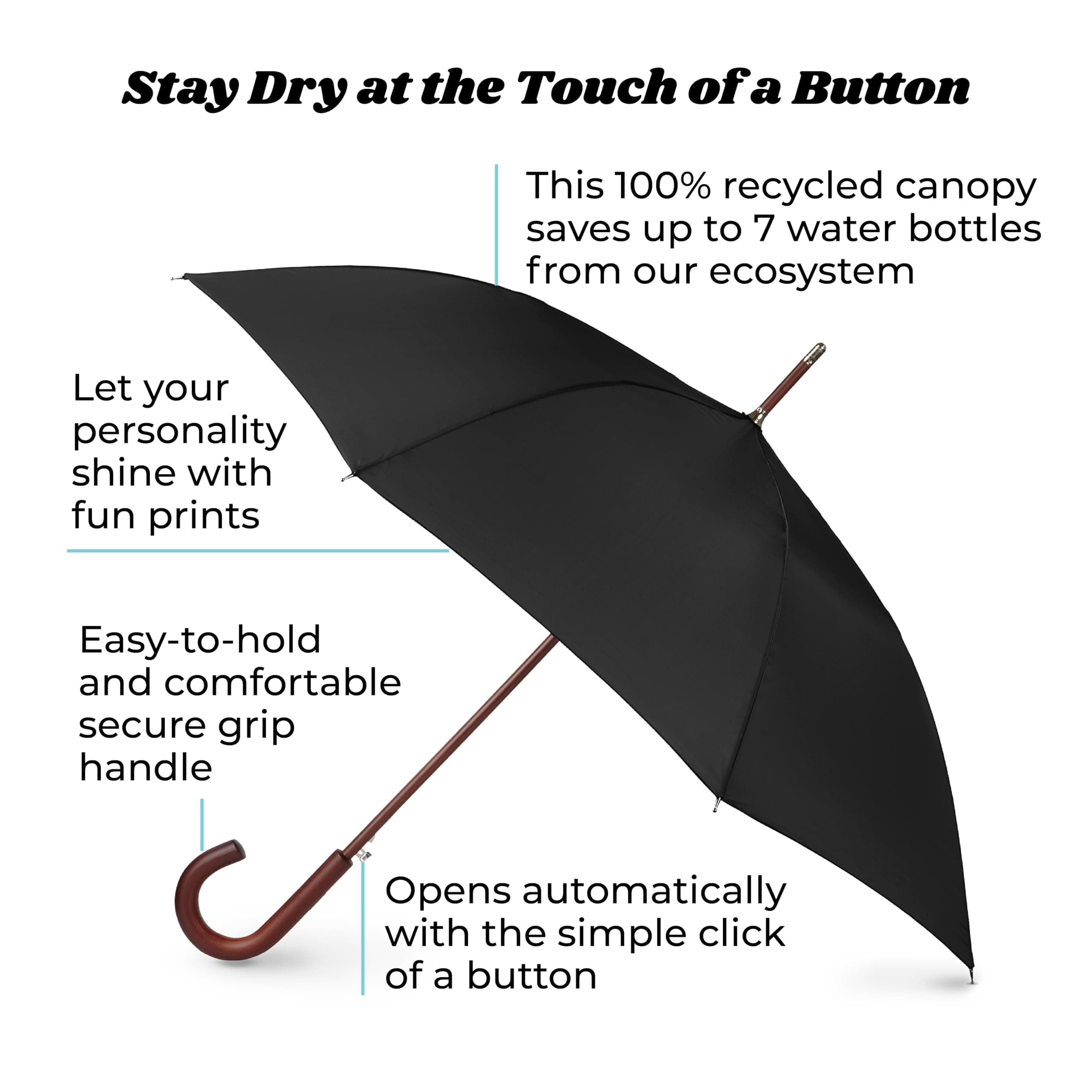 totes Auto Open Wooden Stick Umbrella, British Tan, One Size