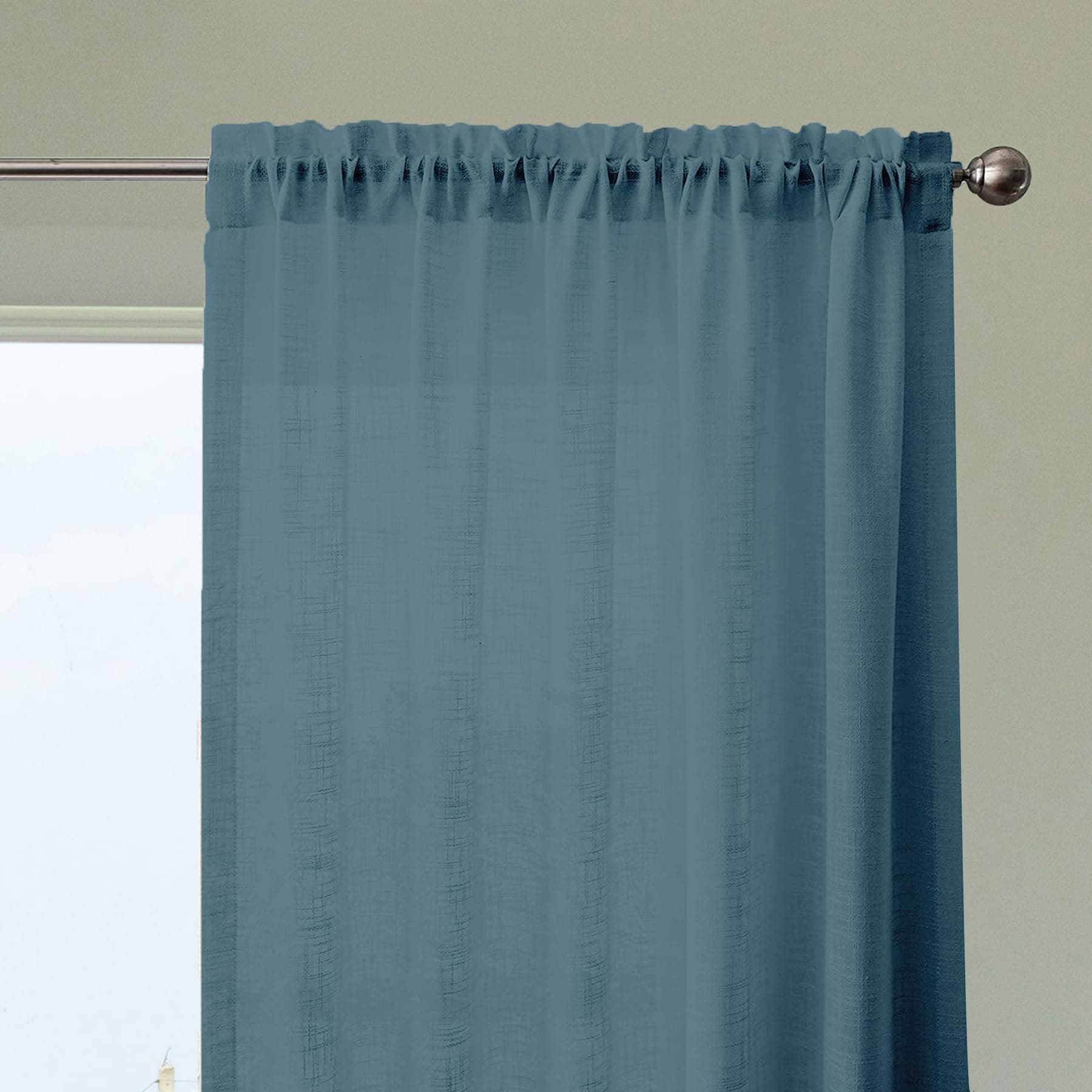 HOMEMONDE Sheer Curtains 8 Feet Long, Linen Textured Plain Long Door Curtain, Top Style Rod Pocket Panels Pack of 2 - (96L x 54W Inch, Denim Blue)