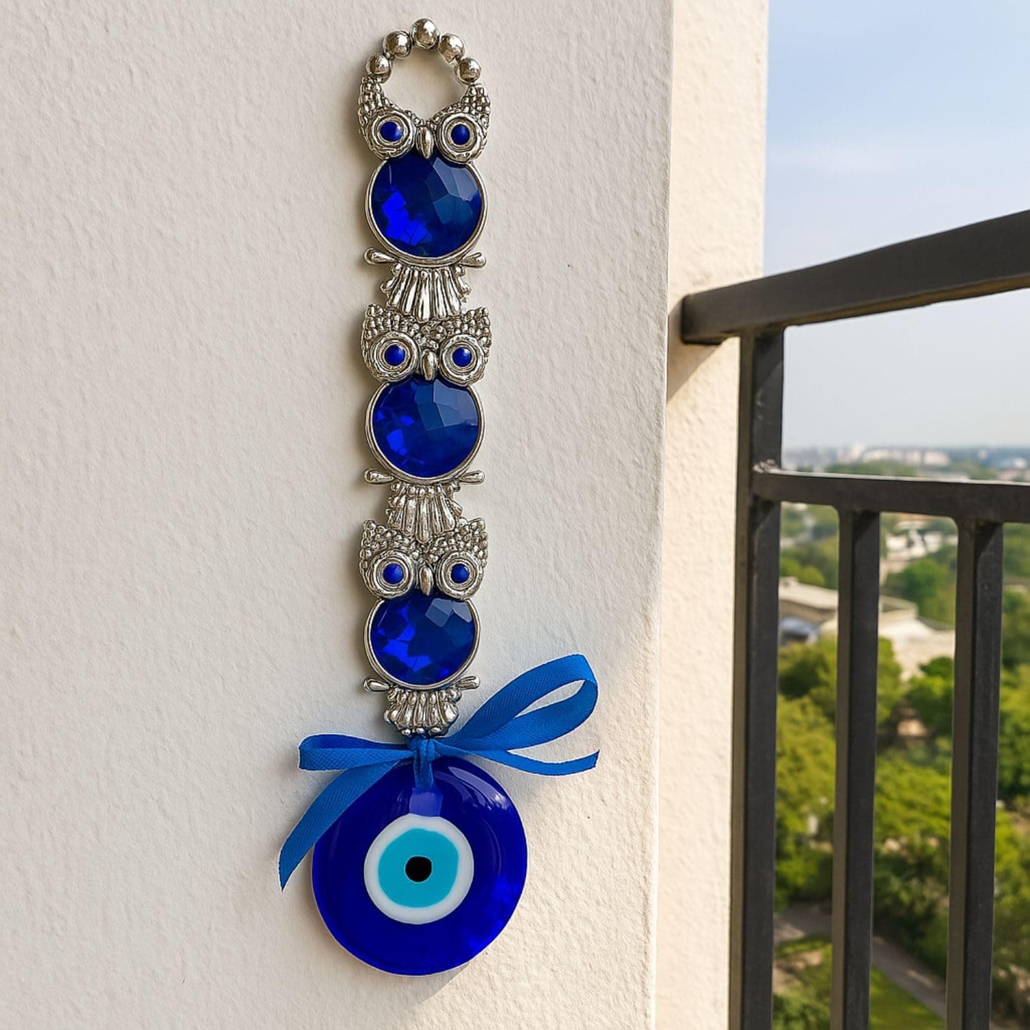 sculpmart 3 Owl Evil Eye Hanging for Home Entrance | Triple Owl Nazar Battu Ornament for Wall Hanging,Door, Balcony & Gifting | Brings Positivity & Wards Off Negative Energy