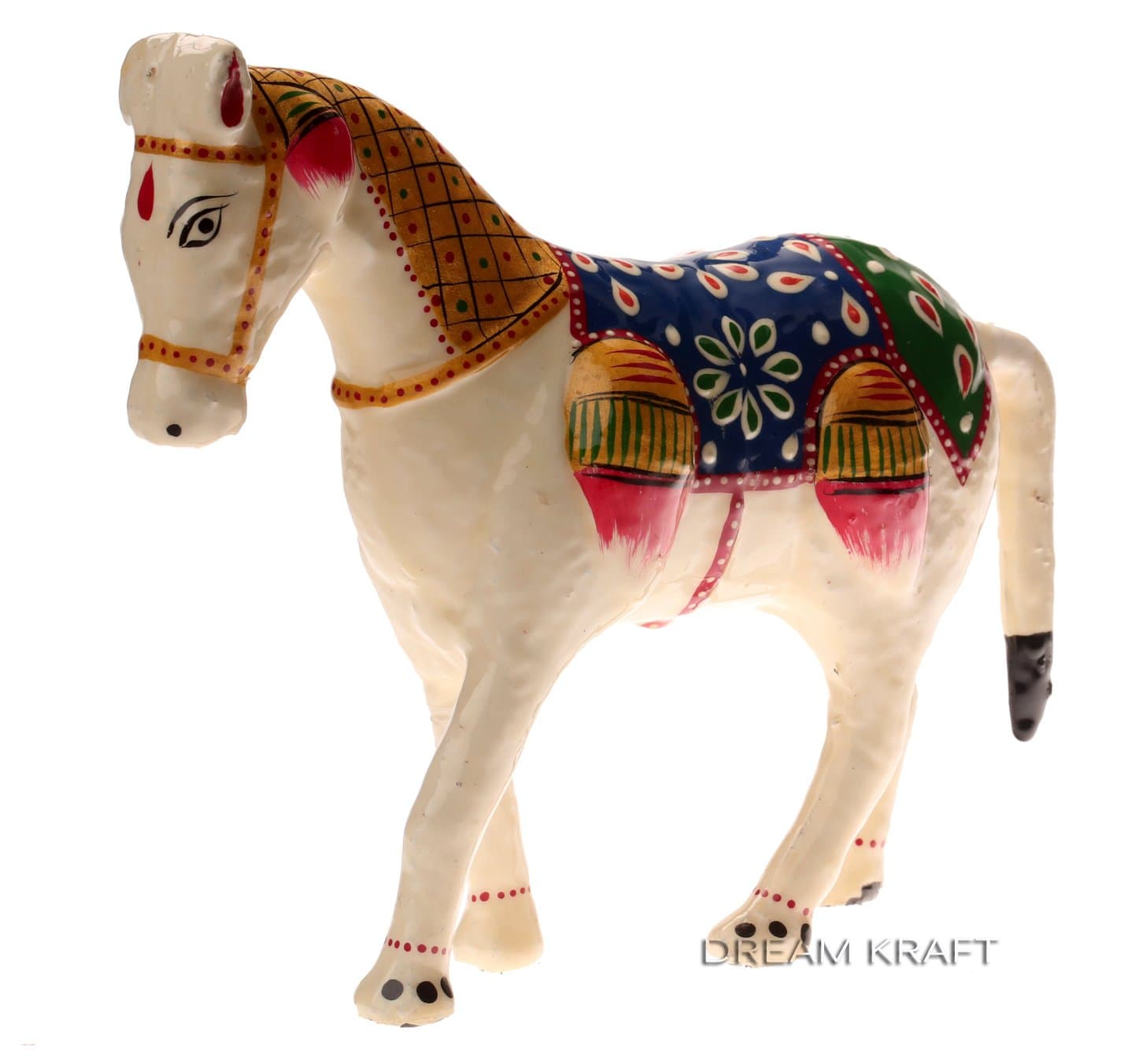 DreamKraft Paper Mache Horse Showpiece Figurine, White, 18x6x15 cm