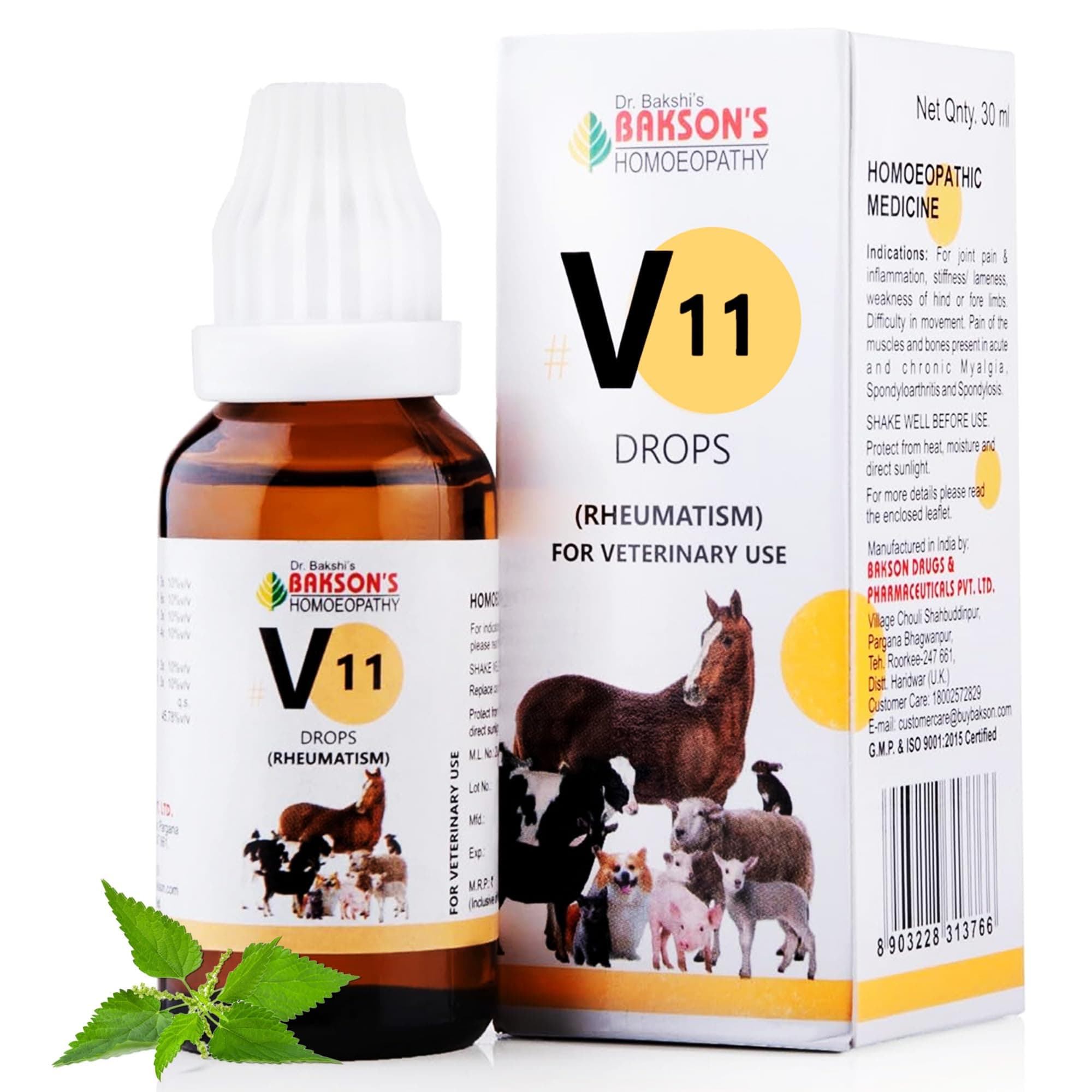 Bakson Veterinary | V-11 (Rheumatisum Drops) | 30 ML | Pet Veterinary Medicine for Animals | Pet Joint Supplement, Arthritis Medicine for Pets, Calcium for Dog & Cats | Pain Relief