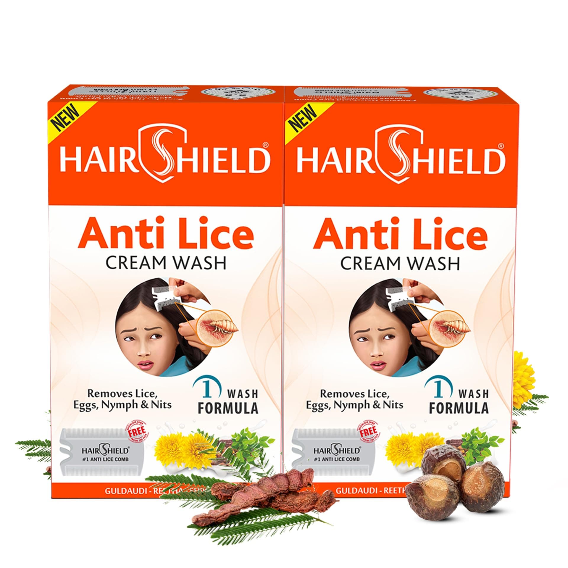 Hairshield Anti Lice Cream Wash | Made with Guldaudi, Reetha & Shikakai | Trusted by Mothers | Safe for Babies, Children, Men & Women | Pack of 2