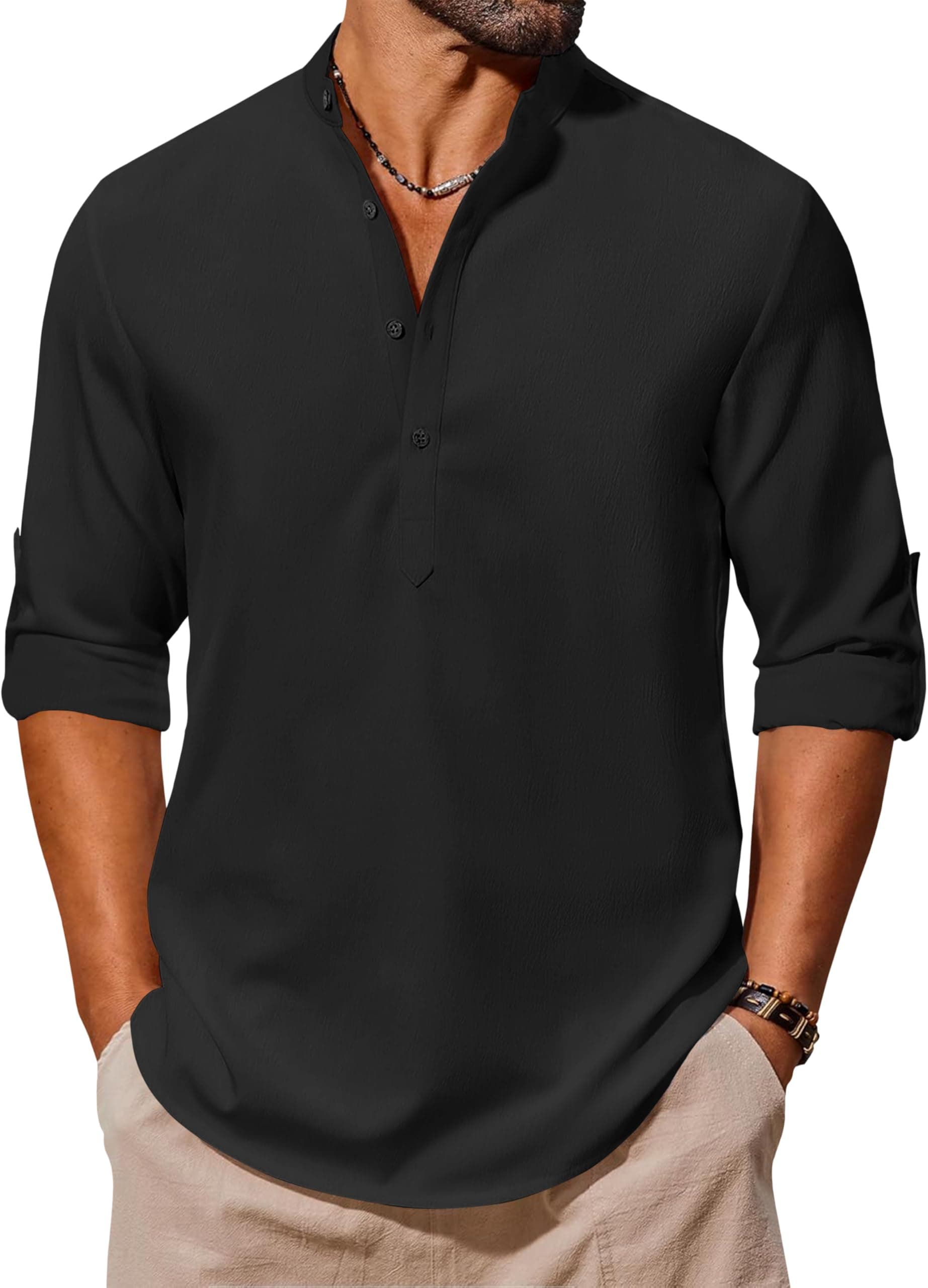 Folgen Men's Full Sleeve Cotton Kurta Shirt | Short Length Kurta for Men | Regular Use, Casual Wear for Office & Festive