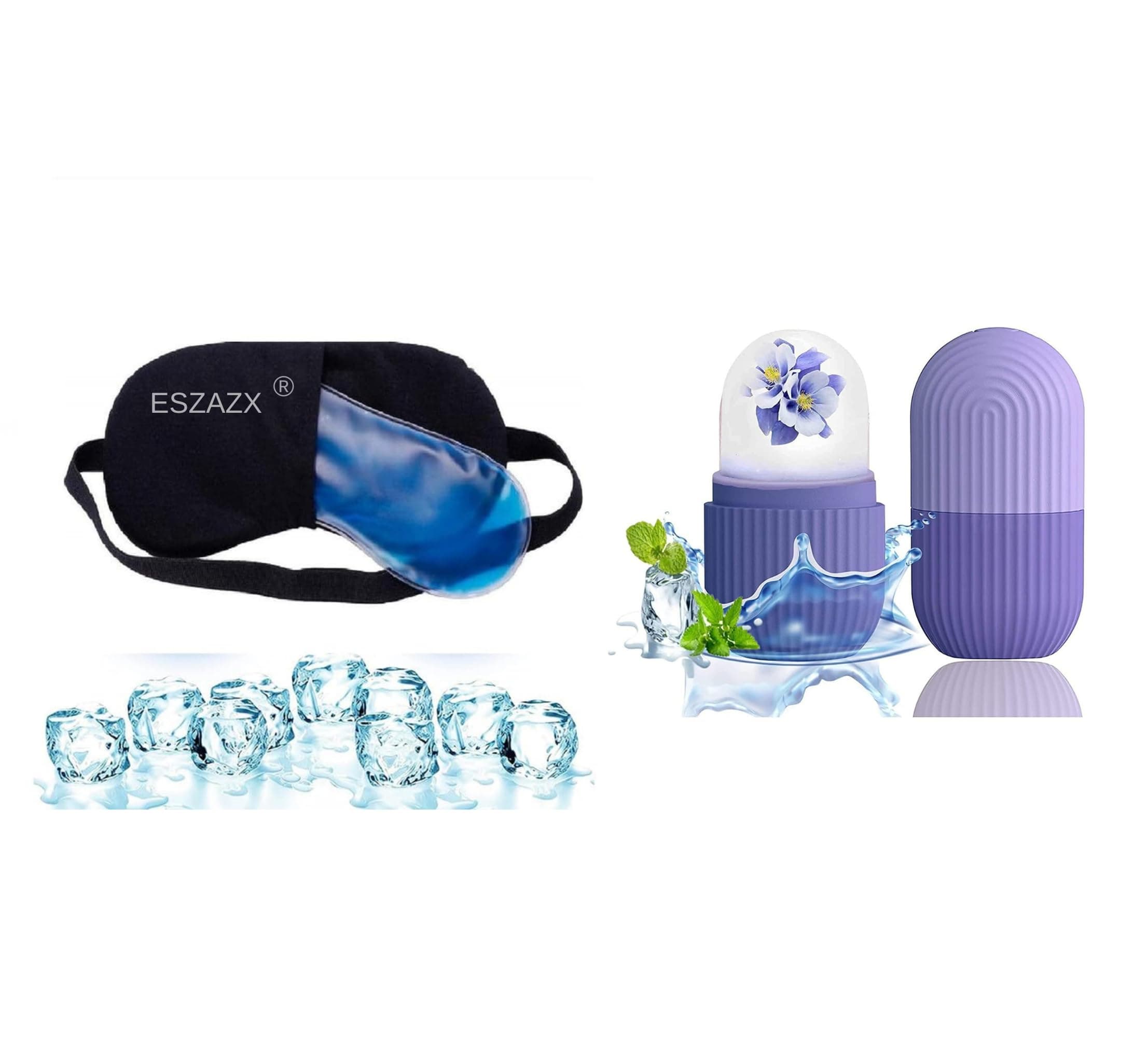 ESZAZX Gel Relaxing Eye Mask for Dark Circles, Dry Eyes, Cooling Eyes, AND Ice Roller For Face, Neck and Body | For Puffy Eyes,
