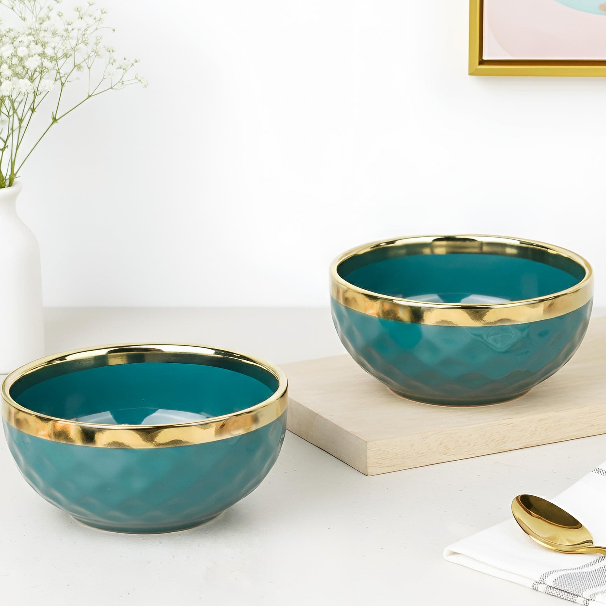 The Earth Store Ceramic Bowl Set of 2| Ceramic Mixing Bowls for Snacks, More | Rice, Dal, Fruits, Salad | Perfect for Christmas Gift | New Year Gift & Daily Use