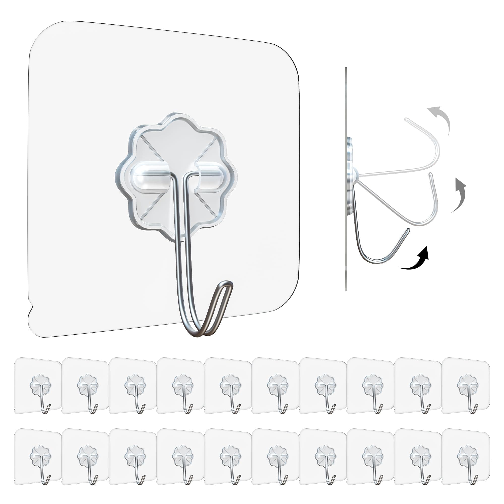 Eightiz 20 Pcs Flower Hook PVC Heavy Duty Self Adhesive Stainless Hooks, Transparent Waterproof and Oilproof Wall Hooks for Kitchen Bathroom Shower Door Outdoor Home Improvement Utility Hook