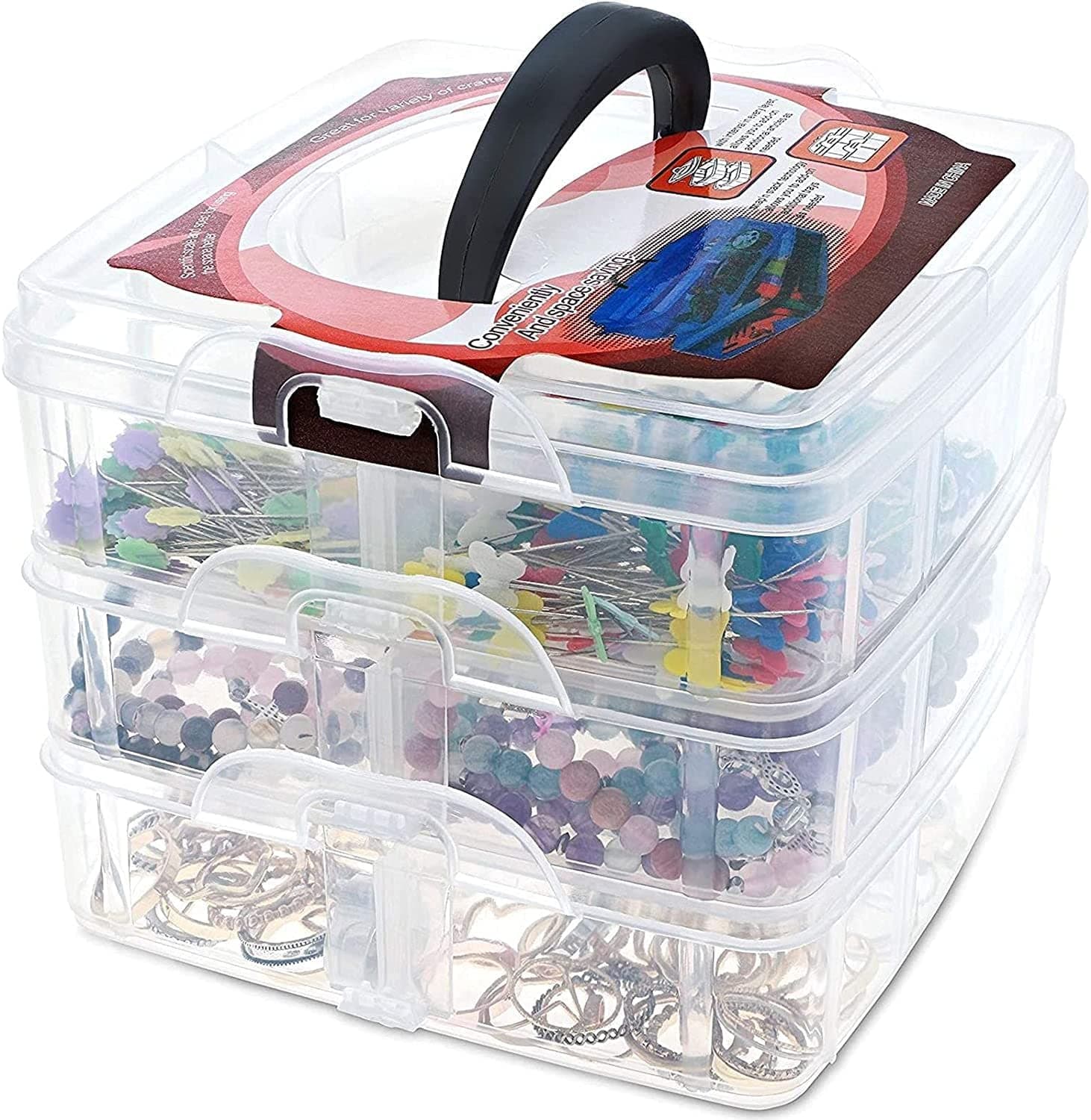 VEEMIZO 3 Layer 18 Grids Plastic Square Storage Boxes (Transparent, Medium)