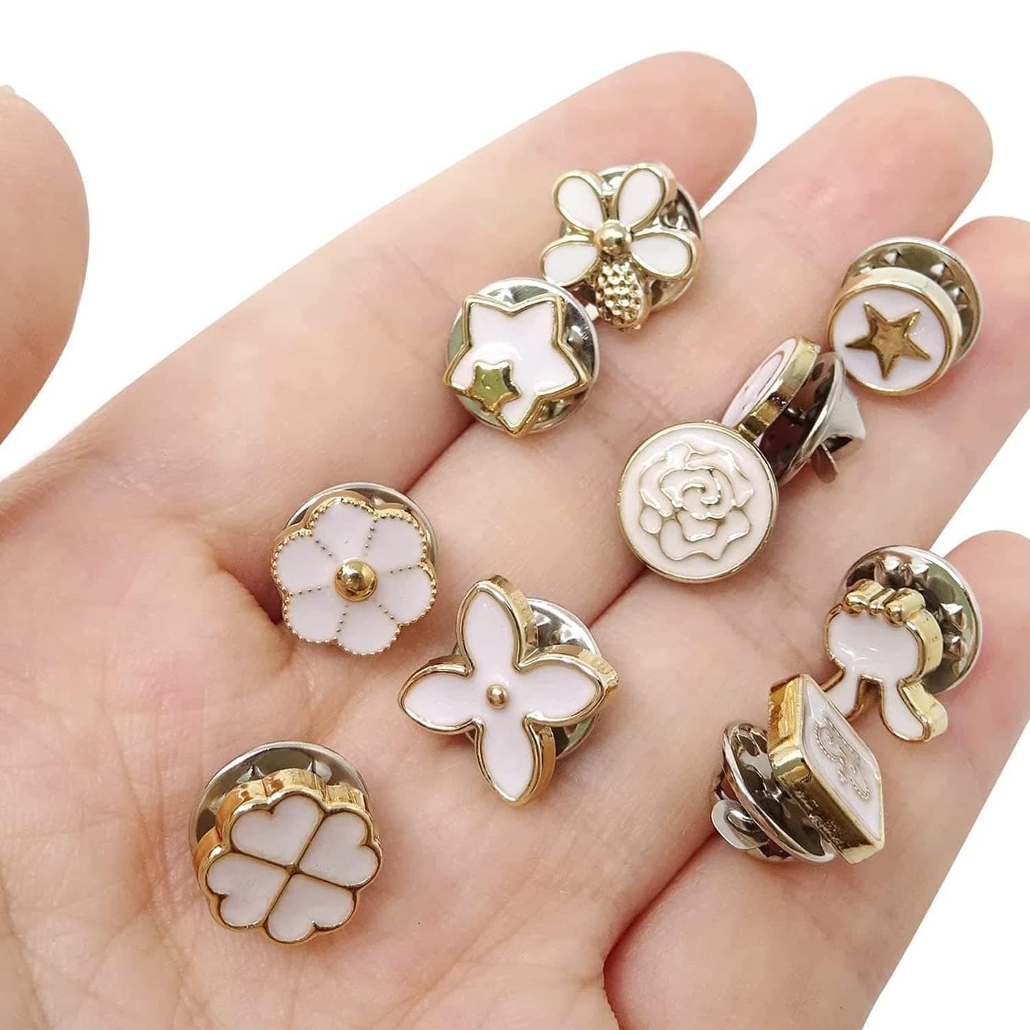 DAZZLIQ 20PCS Brooch Pins for Women - White - Modern Style - Faux Pearl & Pearl - Cleavage Cover Up & Button Replacement - Blazer, Shirt, Saree, Jeans Accessories