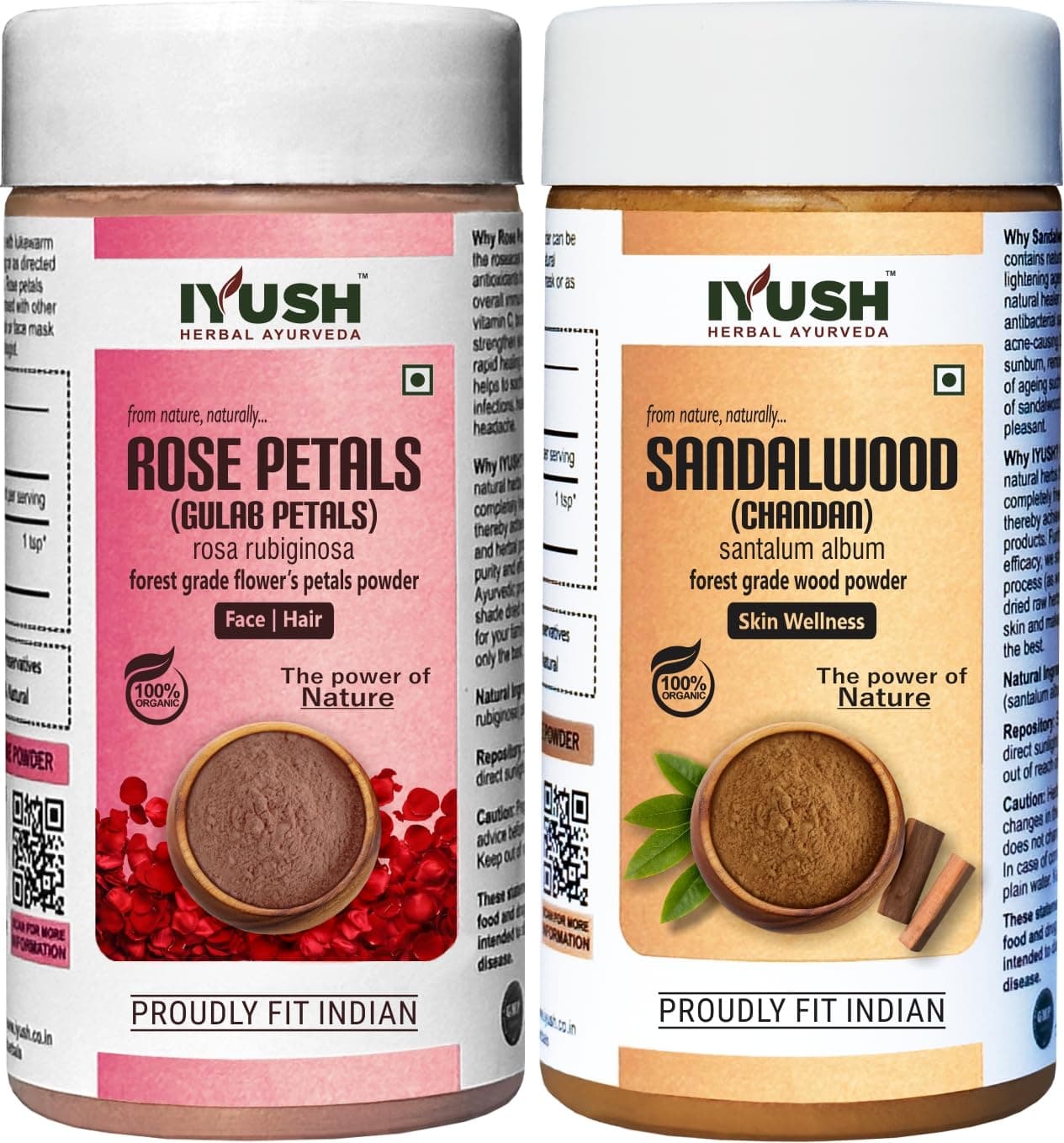 IYUSH Herbal Ayurveda Rose Petal and Sandalwood Powder - 100gm each
