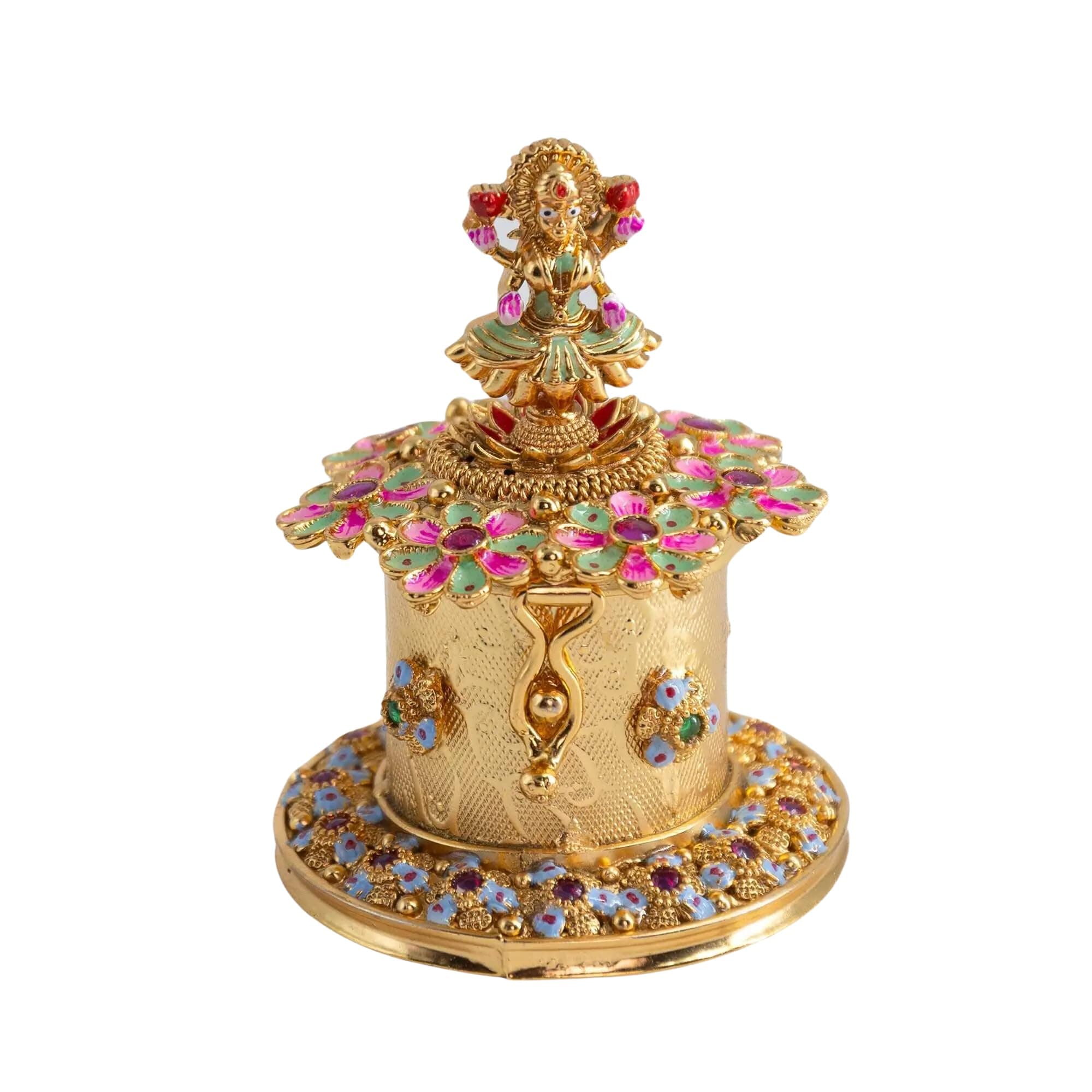 JEWELLERY ZE Sindur Dani Gold Plated Antique Decorative Traditional Sindoor Dibbi Kumkum Dani (Design 16)