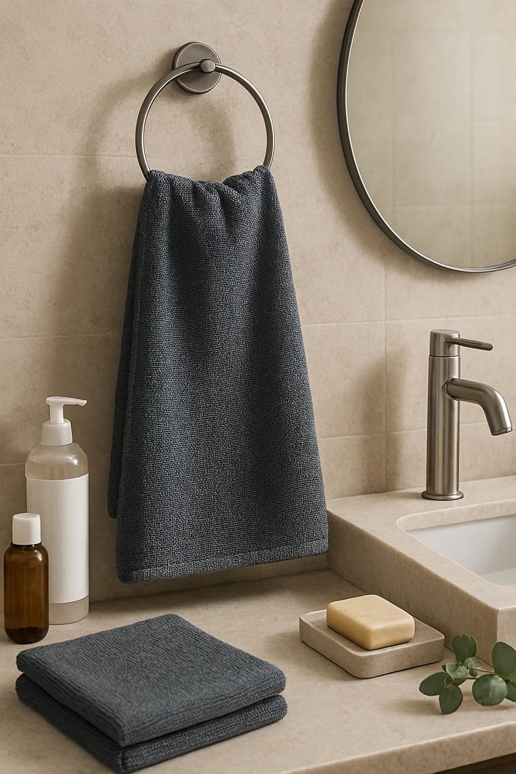 FRESHSHINE Hand Towel | Super Soft Quick Dry Microfiber Face Towel for Women Men | Napkins for Wash Basin Gym Sports Travel-40 x 60 cm,340 GSM (Grey, Set of 4)
