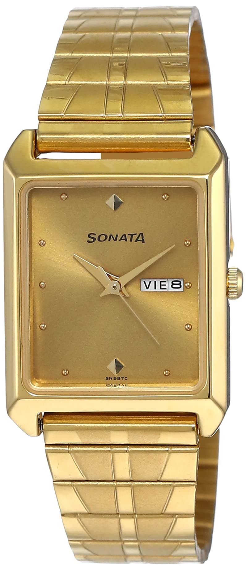 Sonata Champagne Dial Gold Band Analog Stainless Steel watch For Men-NR7007YM05