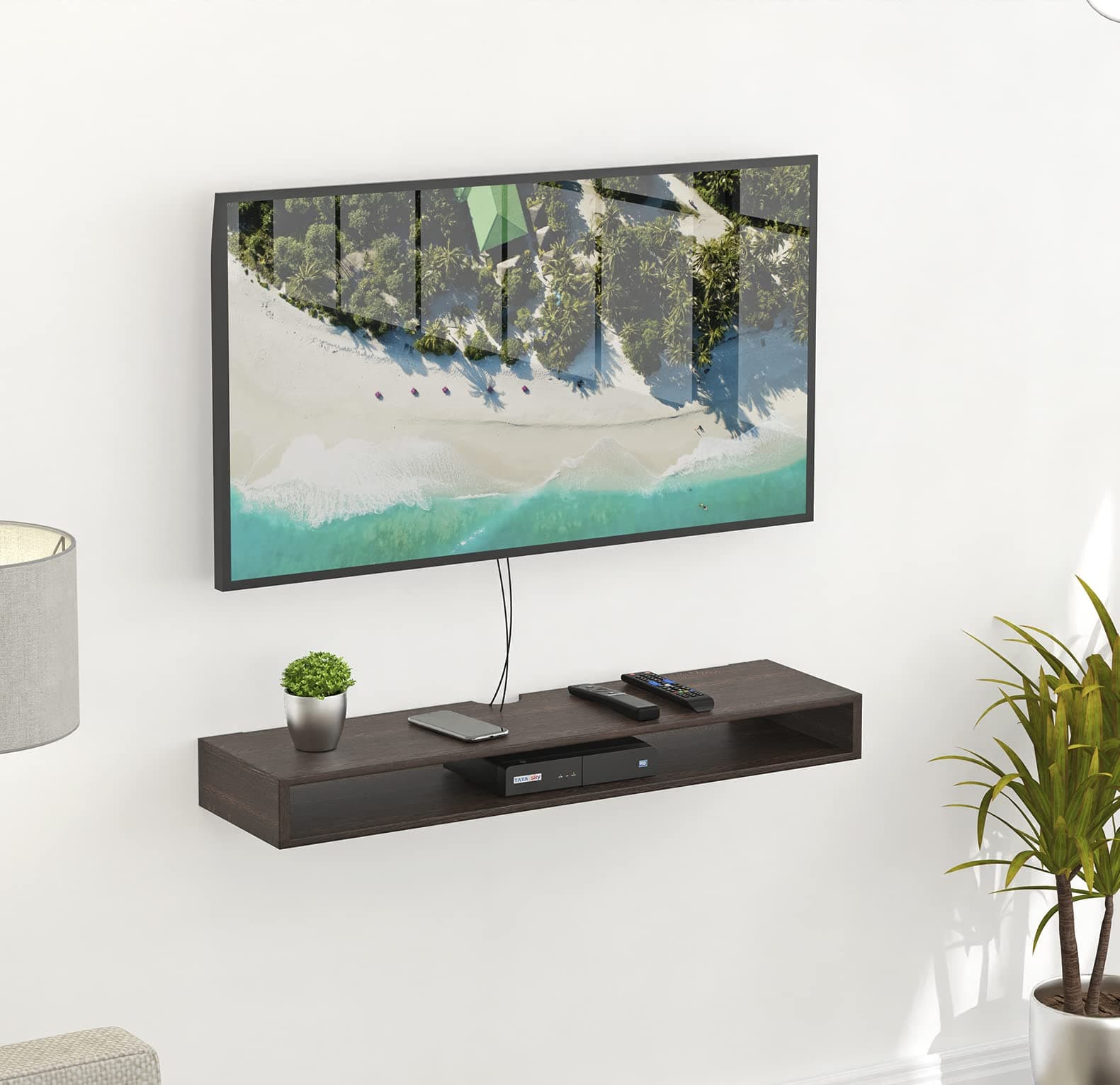 BLUEWUD Kyvid Large Engineering Wood Wall Mount TV Entertainment Unit Set Top Box Stand/TV Cabinet Panel with Shelves for Books & Décor Display Unit Large Upto 50 Inches (Wenge)