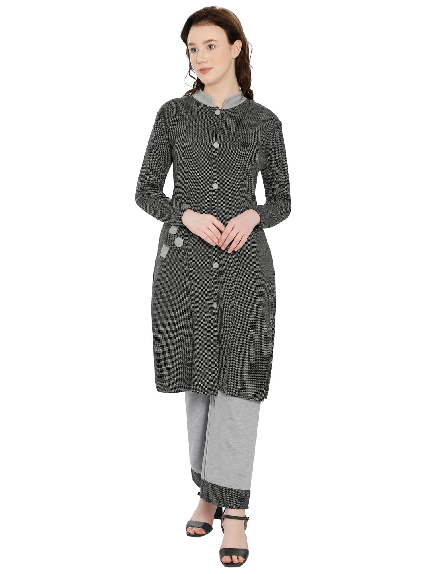 HAUTEMODA Womens Woollen Kurta Pallazo Set for Winters