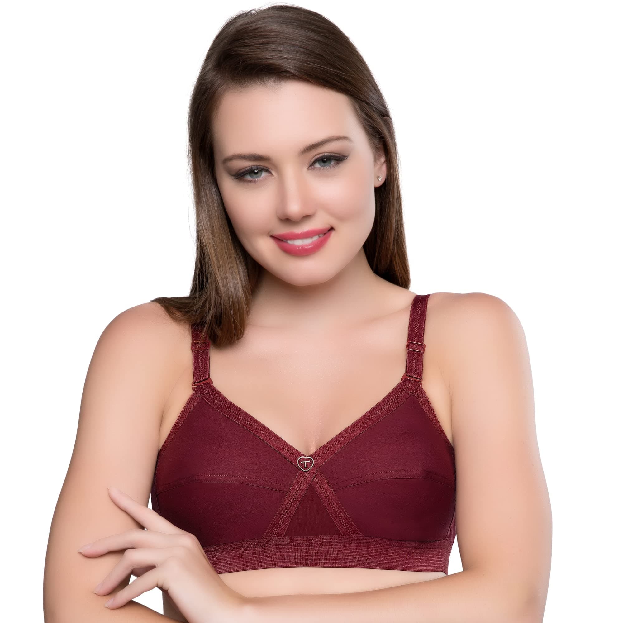 TRYLO Women's Cotton T-Shirt Bra Women's Non-Wired Bra (KRUTIKA Plain_MARUN_40D)