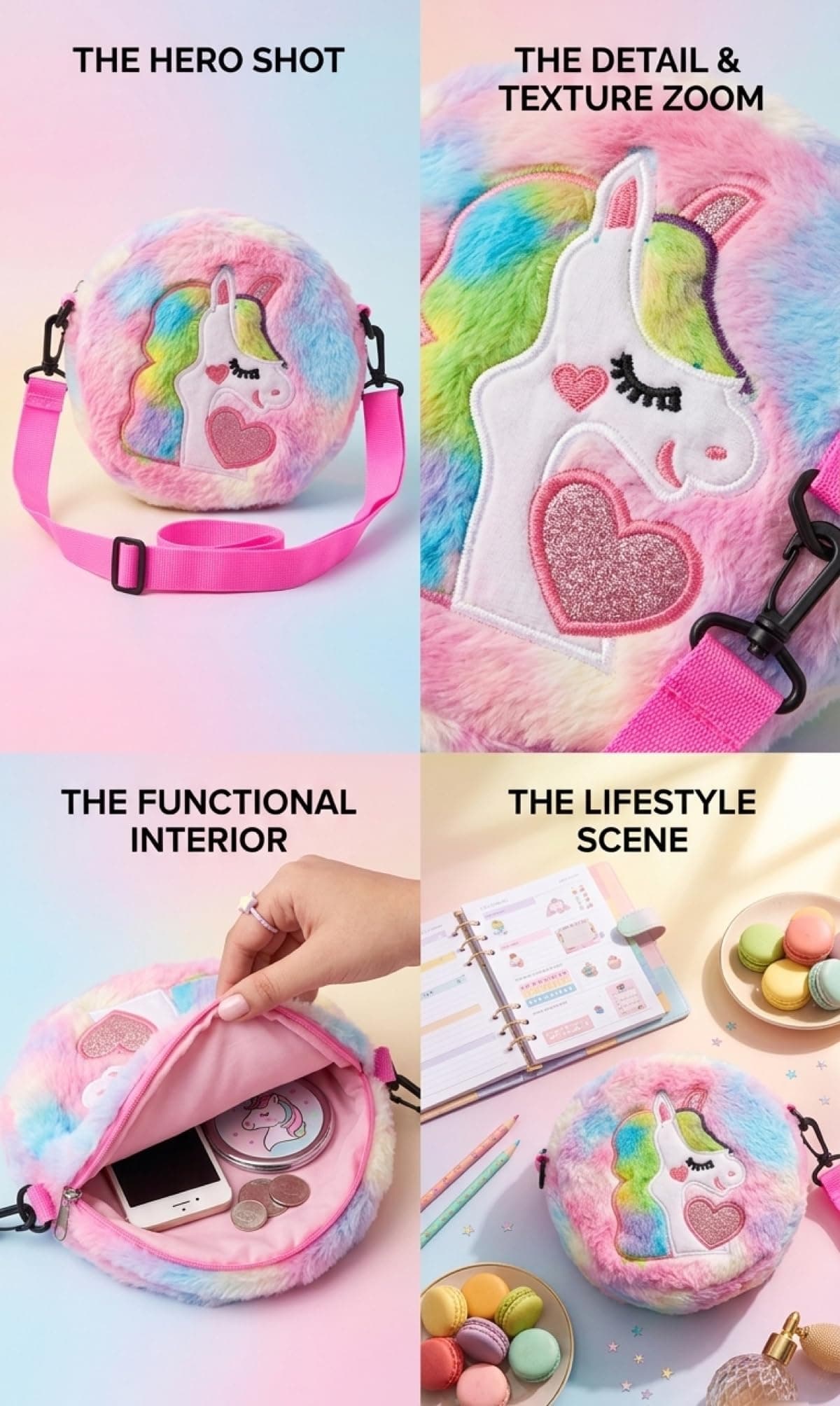 Sanjis Enterprise fur Canvas Multicolor Baby kids Girl's Cartoon sling bag side bag shoulder bag (Multicolor)