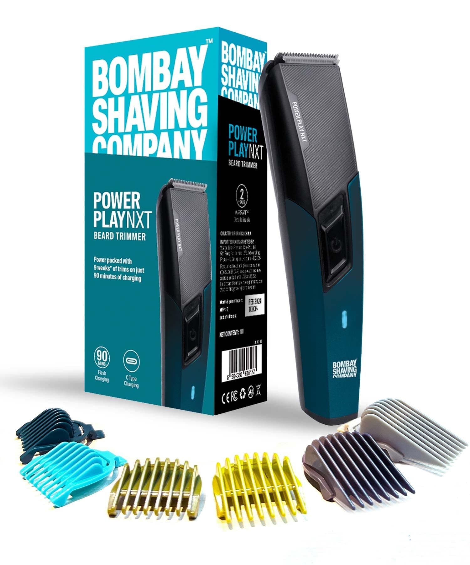 Bombay Shaving Company Power Play NXT Trimmer for Men | Beard Trimmer for Man | Hair Trimmer for Man | Type C, 90 Min, 6 Combs, Self-Sharpening | Trimmer Men Beard | Trimmers for Man