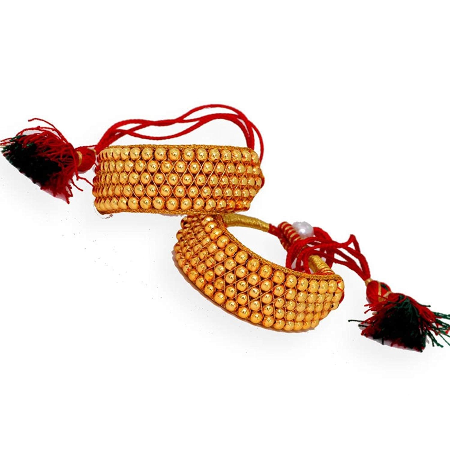 Jewar Mandi Red Fabric Gold Plated Rajputi/Rajasthani Punchi/Pochi Set Brass Jewelry For Women & Girls 8225