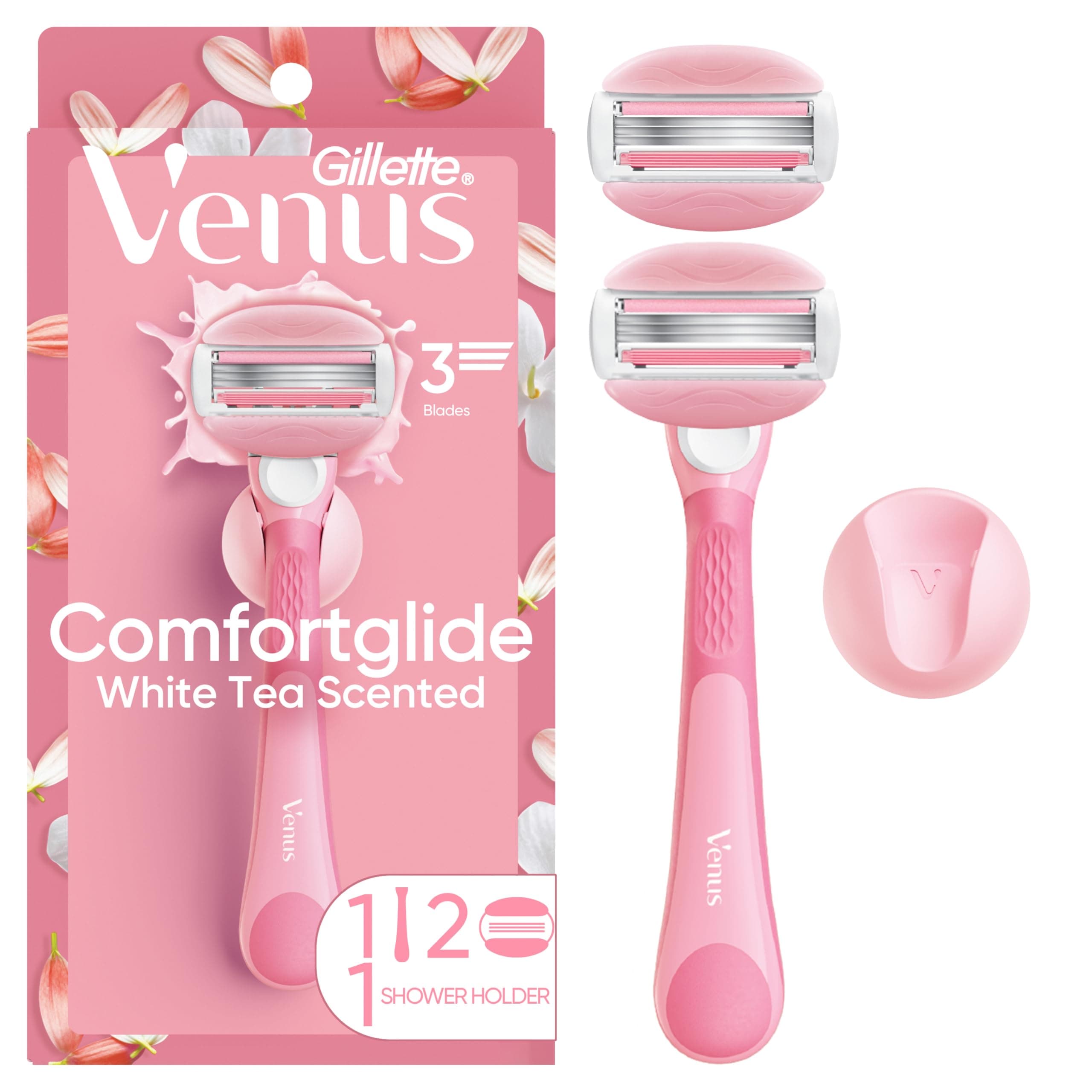 Gillette Venus Comfortglide Women's Razor with 2 Razor Blade Refills, White Tea, Womens Razors / Blades