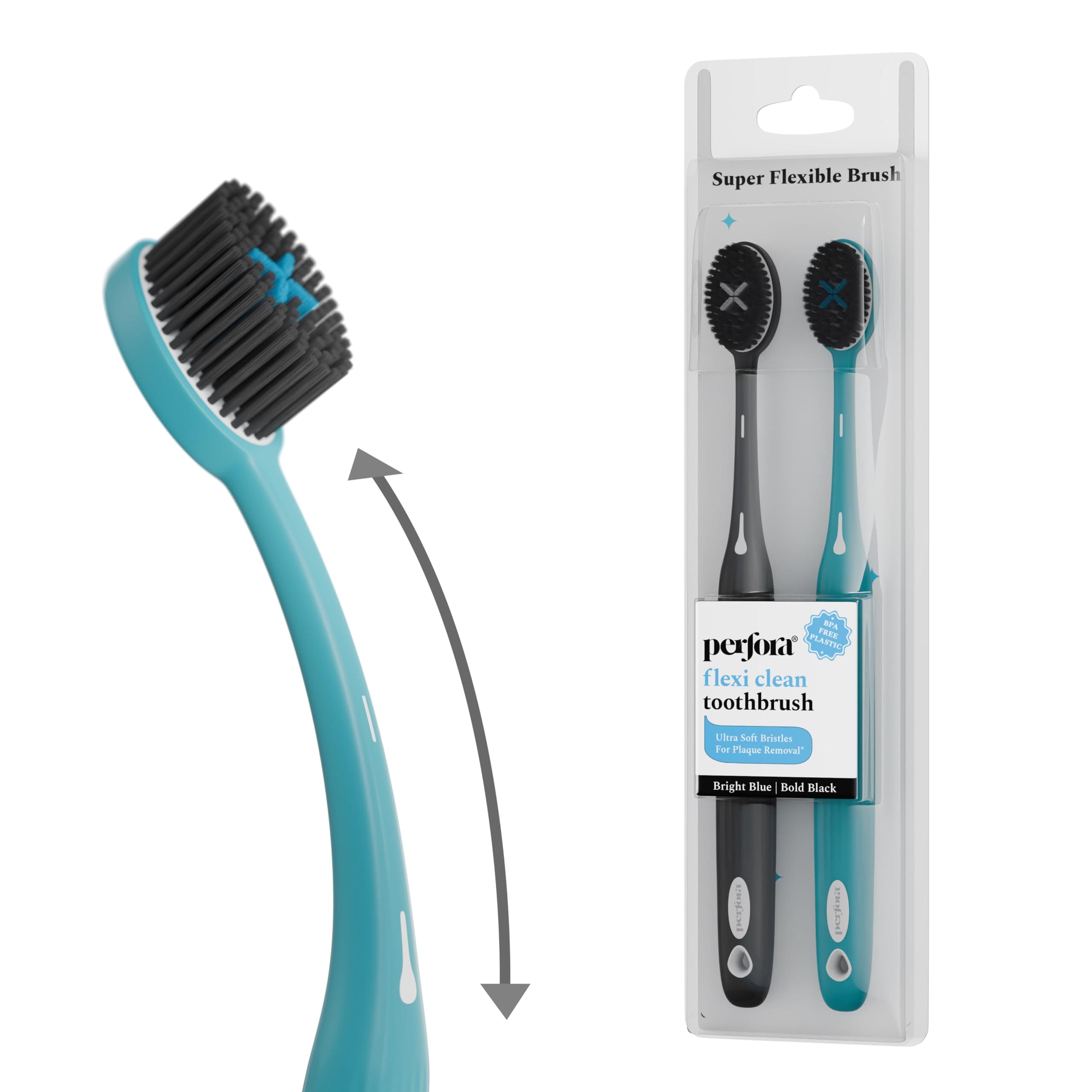 Perfora Flexi Toothbrush For Kids & Adults | With Charcoal Infused Bristles | Ulta Soft Bristles For Plaque Removal | Tooth Brush Set (Pack Of 2)