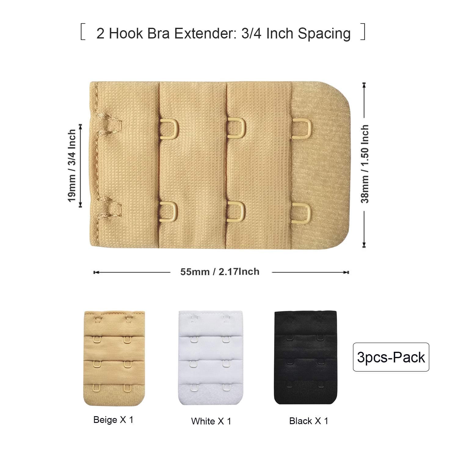SUREMATE Bra Band Extender 2 Hook /3 Hook /4 Hook Bra Strap Extensions Breathing Room - 3 Packs (2 Hook)