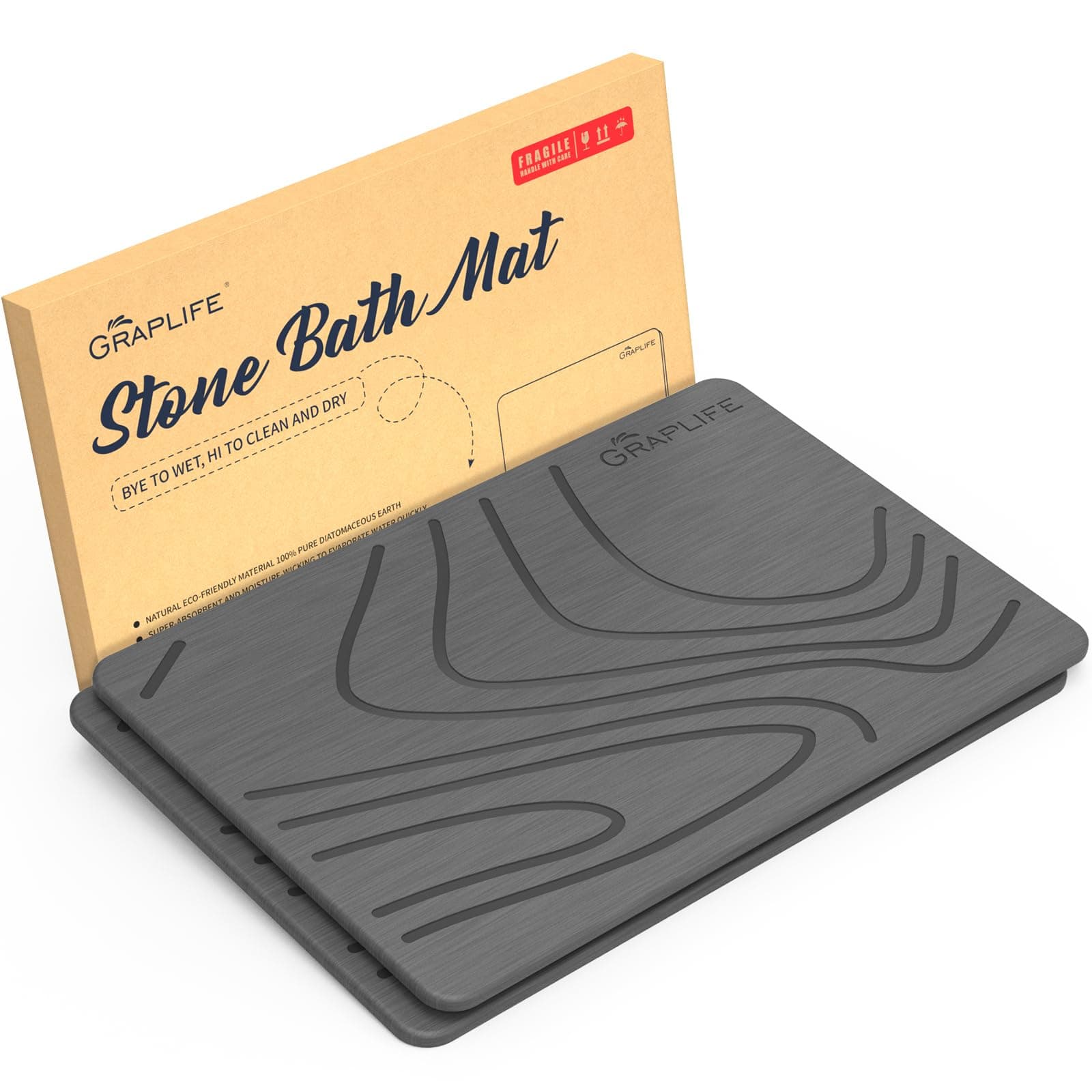 Graplife Stone Bath Mat Diatomaceous Earth Shower Mat Non-Slip Super Absorbent Quick Drying Bathroom Floor Mat Natural Easy to Clean - Green 23.5 x 15 (Grey Grey (2 Pack), 2Pack)