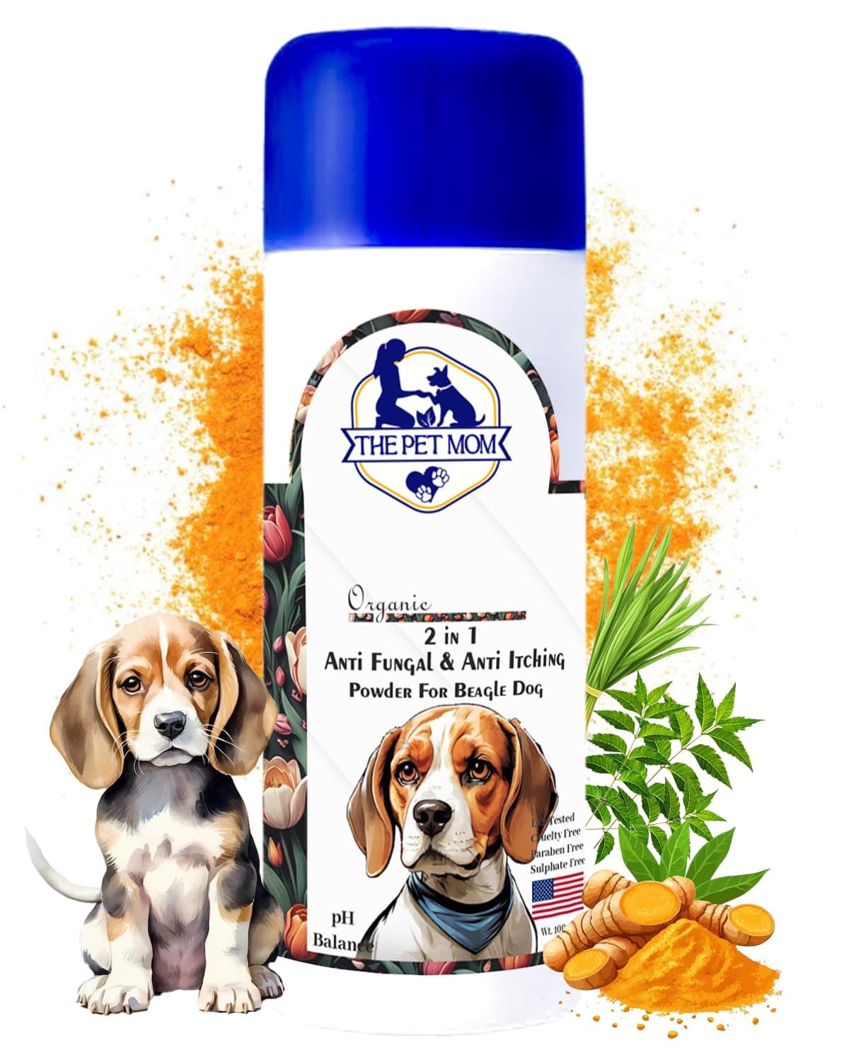 The Pet Mom 2-in-1 Antifungal & Anti-Itching Powder for Beagle Dog, Puppy | Helps in Itchy, Irritation & Fungal Infections | Keeps Skin Dry & Natural Fragrance | Dog Powder for All Breed - 100gm