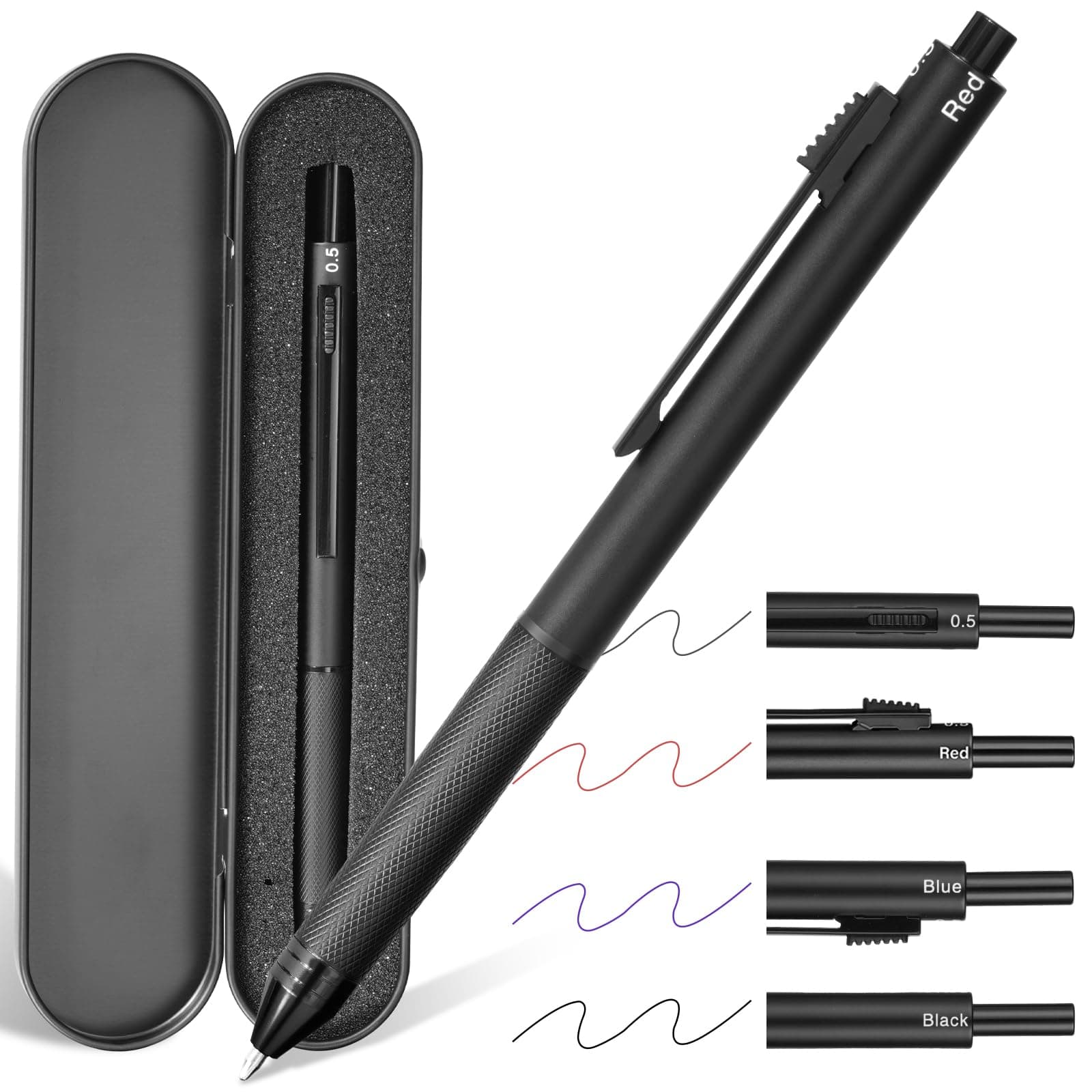 AUAUY 4-in-1 Multi Color Pen, Metal Housing, Multifunctional Gravity Sensor Pen, 0.5mm 3 Color Ballpoint Pen and 0.5mm Mechanical Pencil, Comes with Metal Pencil Case.