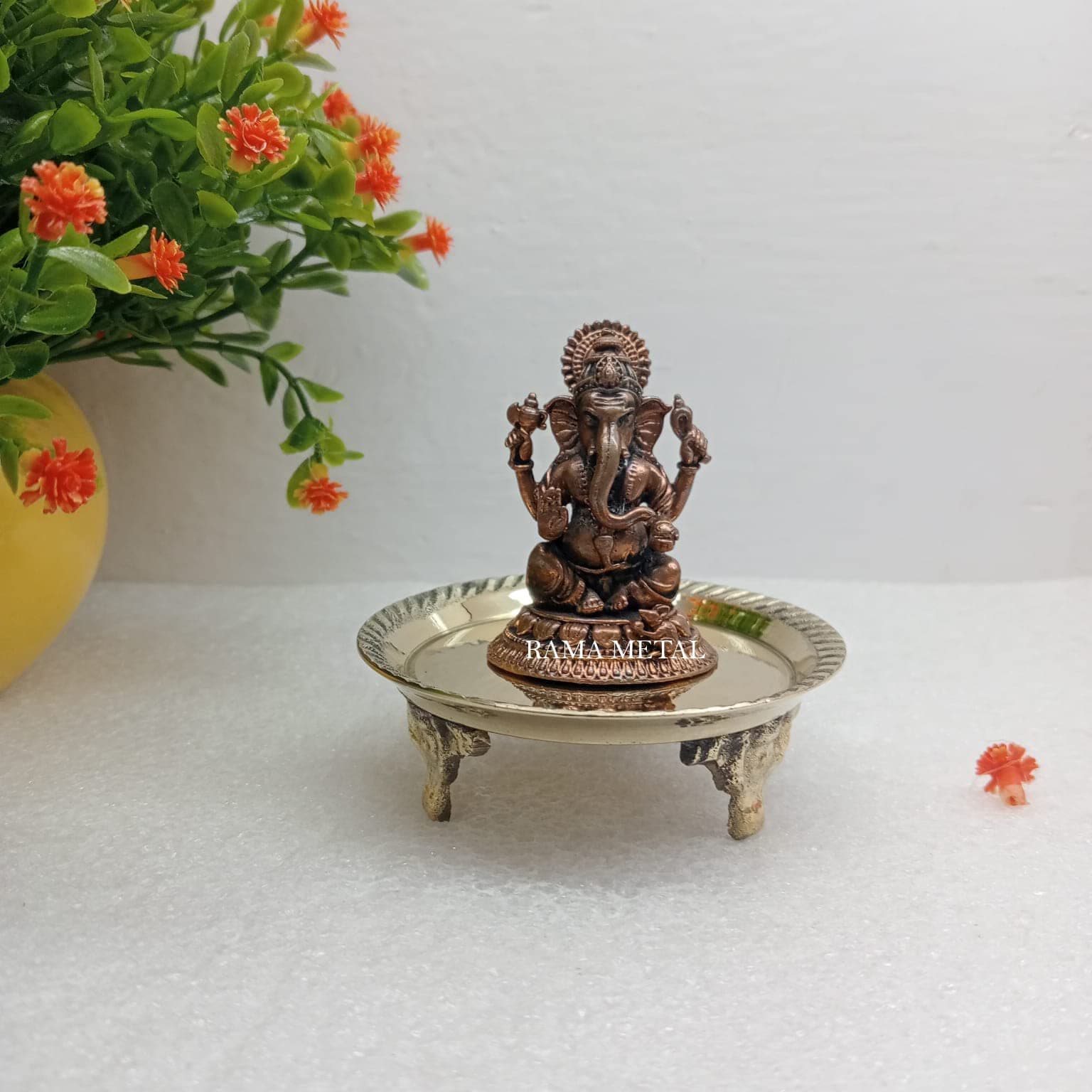 RAMA METAL Copper Ganesh Idol | Ganesha Statue | Vinayagar Idol | Lord Ganesha Murti for Home Temple & Gifting